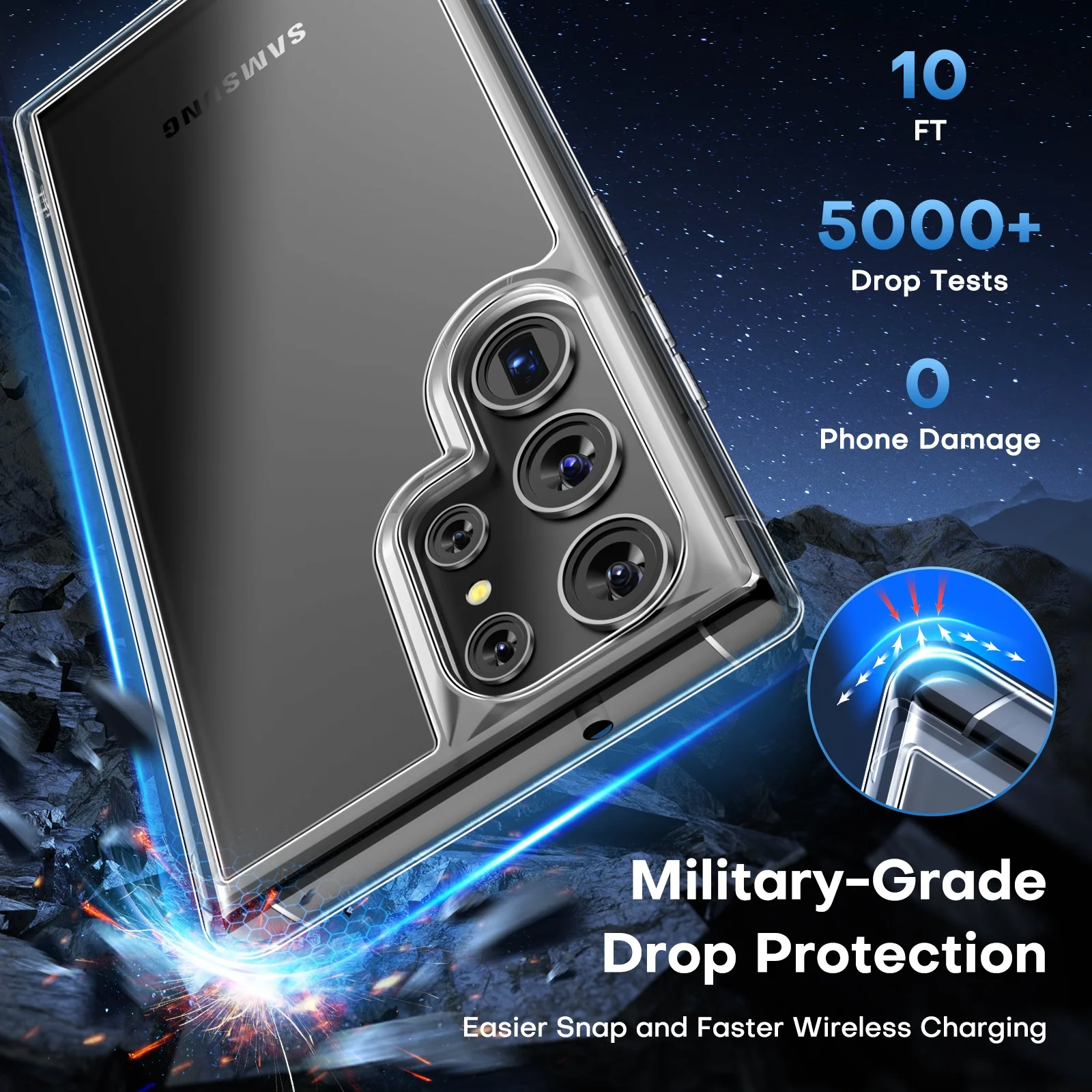 TAURI 5-in-1 for Samsung Galaxy S23 Ultra Case Clear, [Not Yellowing] with 2 TPU Film Screen Protector + 2 Camera Lens Protector, [Military Grade Drop Protection] Shockproof Slim for S23 Ultra Case - Image 5