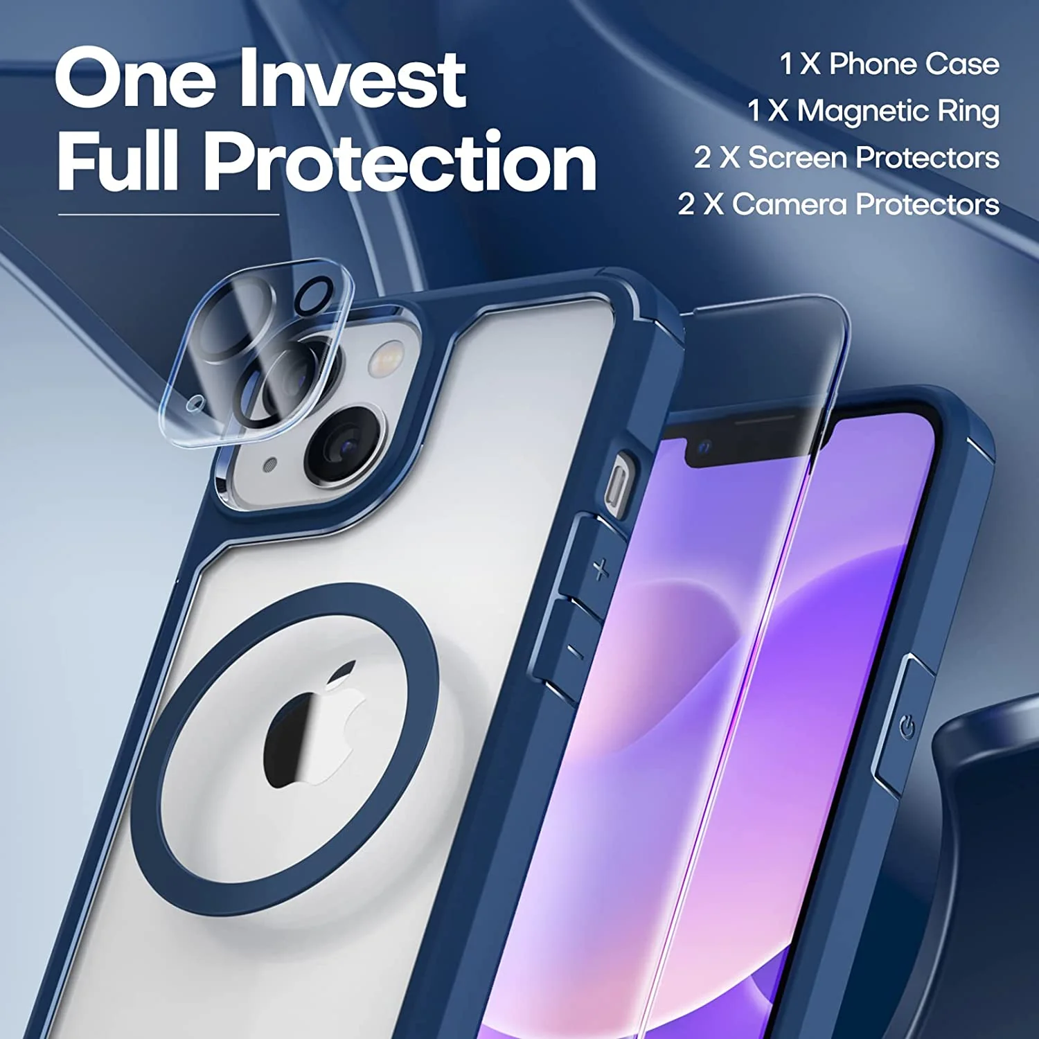 TAURI [5 in 1] for iPhone 14 Case, [Not Yellowing] with 2 Tempered Glass Screen Protector + 2 Camera Lens Protector [Military Drop Protection] Shockproof Slim Phone Case for iPhone 14 6.1 Inch-Blue - Image 3