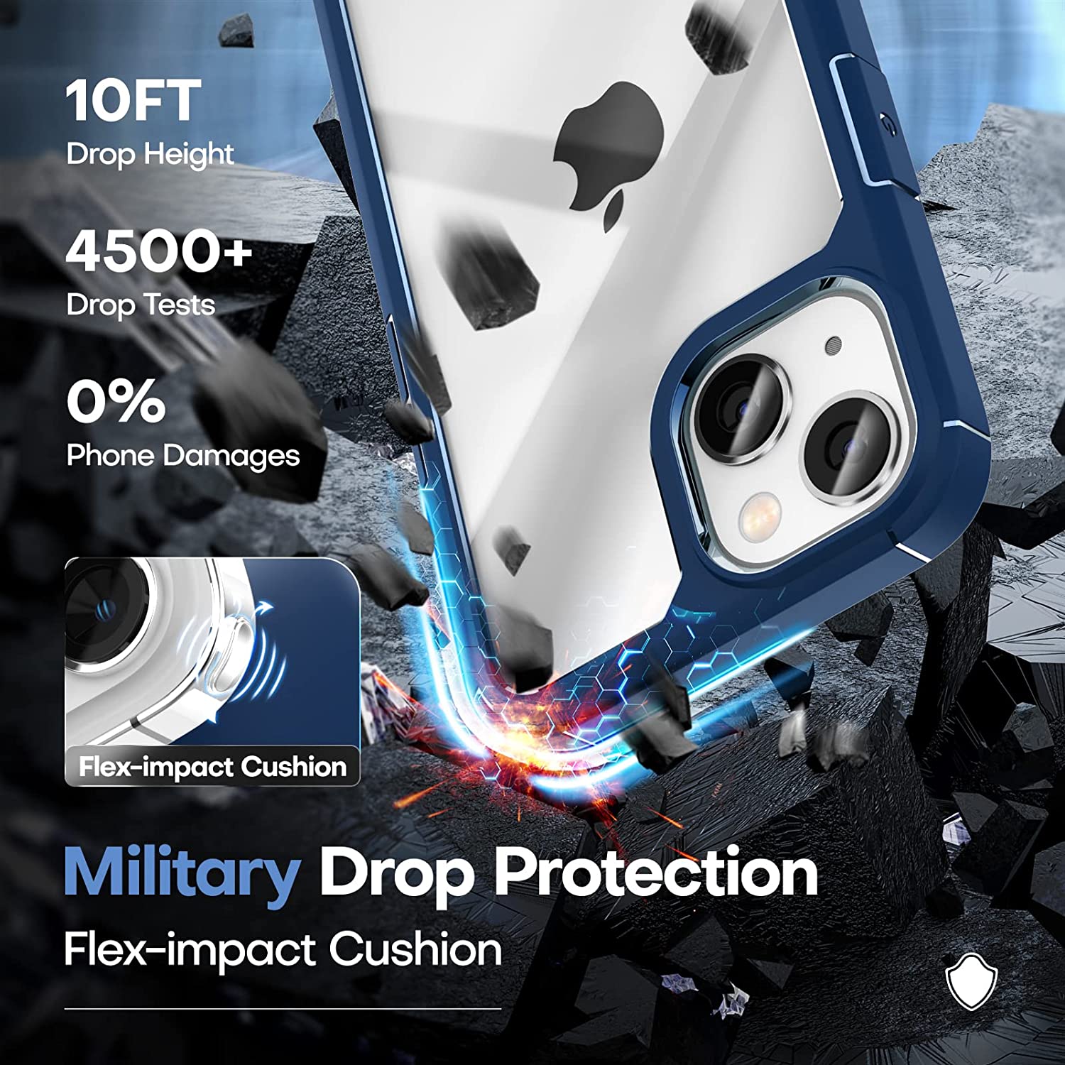 TAURI [5 in 1] for iPhone 14 Case, [Not Yellowing] with 2 Tempered Glass Screen Protector + 2 Camera Lens Protector [Military Drop Protection] Shockproof Slim Phone Case for iPhone 14 6.1 Inch-Blue - Image 4