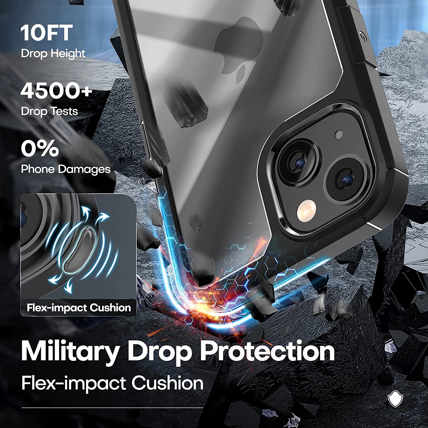 TAURI [5 in 1] for iPhone 14 Case, [Not Yellowing] with 2 Tempered Glass Screen Protector + 2 Camera Lens Protector [Military Drop Protection] Shockproof Slim Phone Case for iPhone 14 6.1 Inch-Black - Image 4
