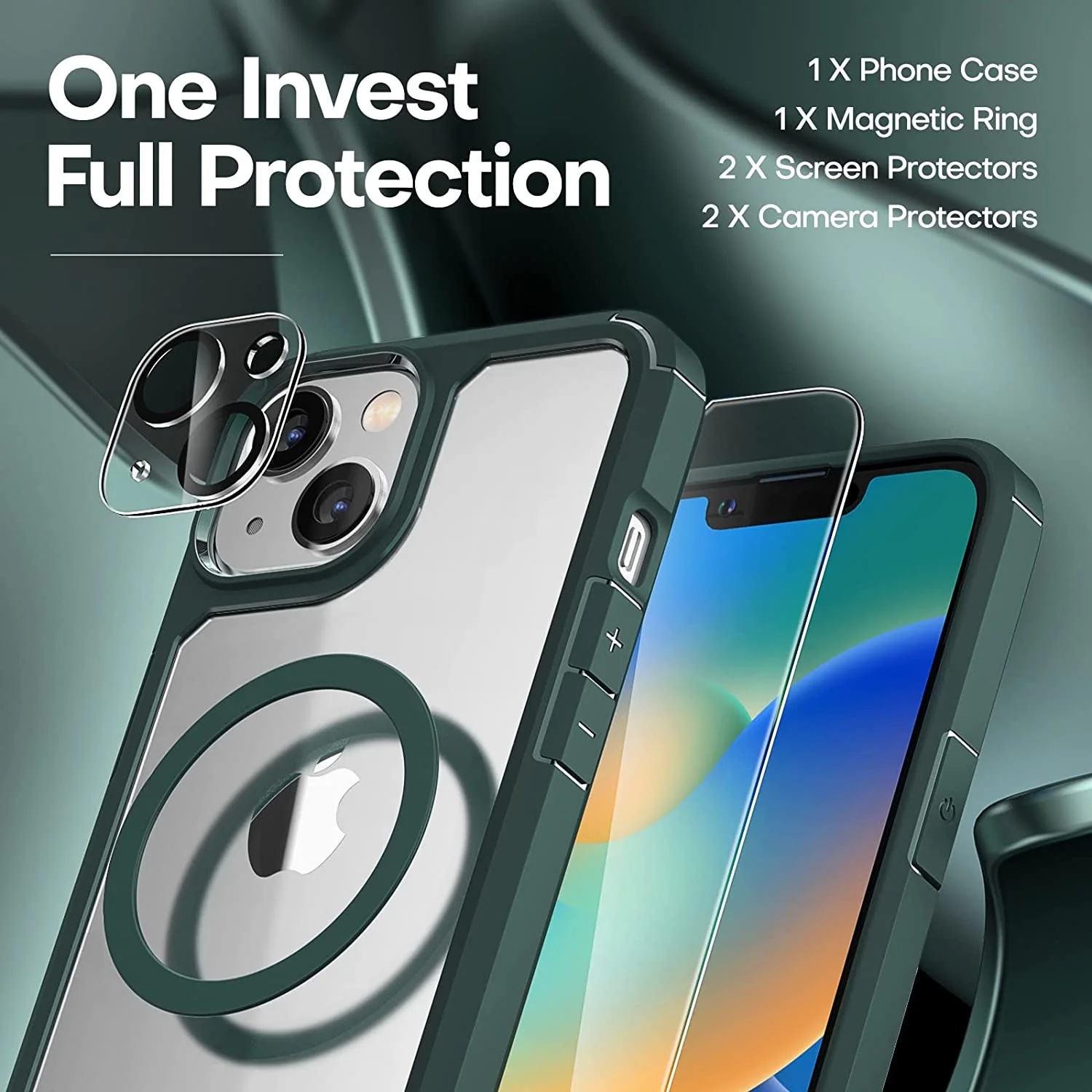 TAURI [5 in 1] for iPhone 14 Case, [Not Yellowing] with 2 Tempered Glass Screen Protector + 2 Camera Lens Protector [Military Drop Protection] Shockproof Slim Phone Case for iPhone 14 6.1 Inch-Green - Image 3