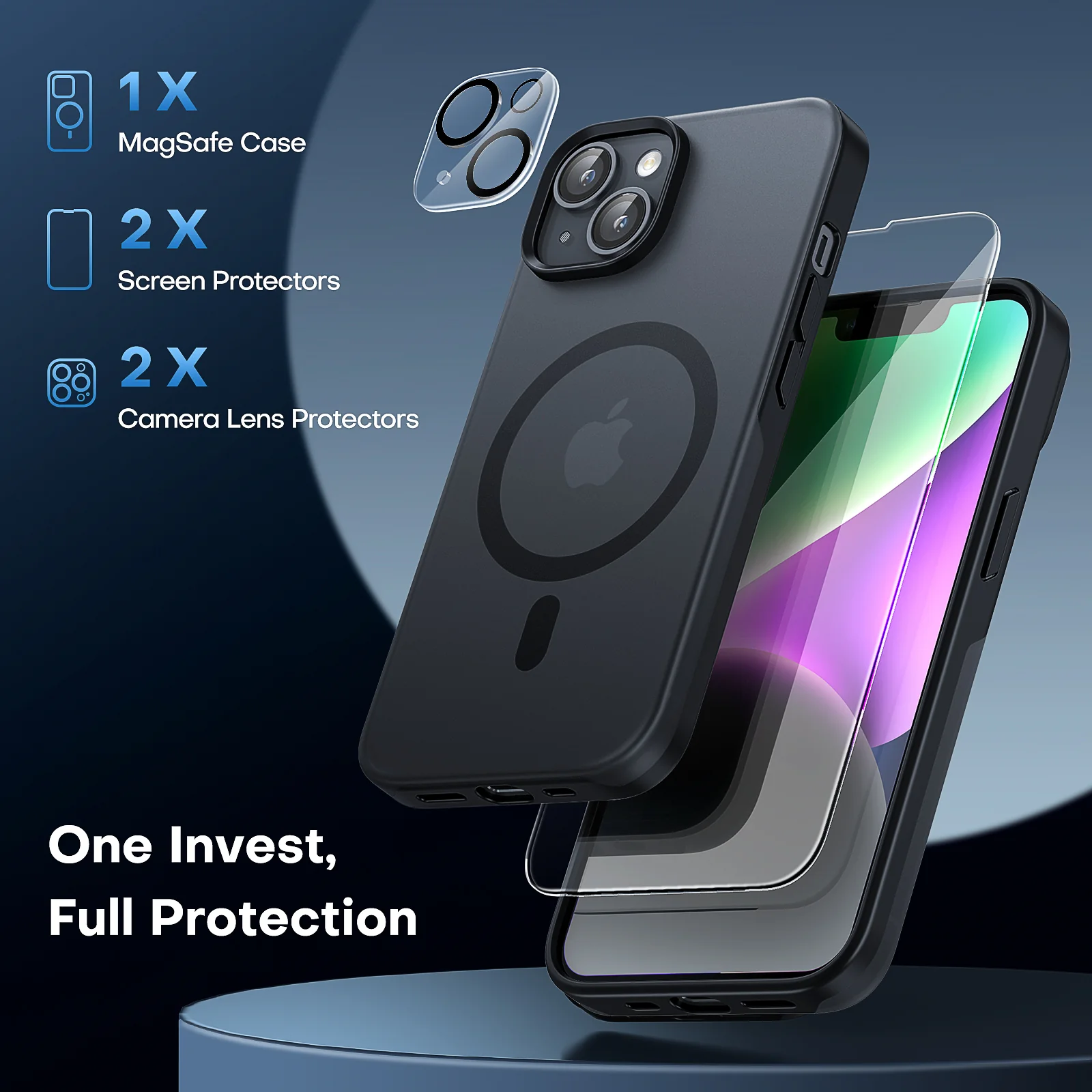 TAURI [5 in 1] Magnetic Case for iPhone 14 Plus [Military Grade Drop Protection] with 2X Screen Protector +2X Camera Lens Protector, Translucent Matte Slim Fit Compatible with Magsafe Case-Black - Image 5