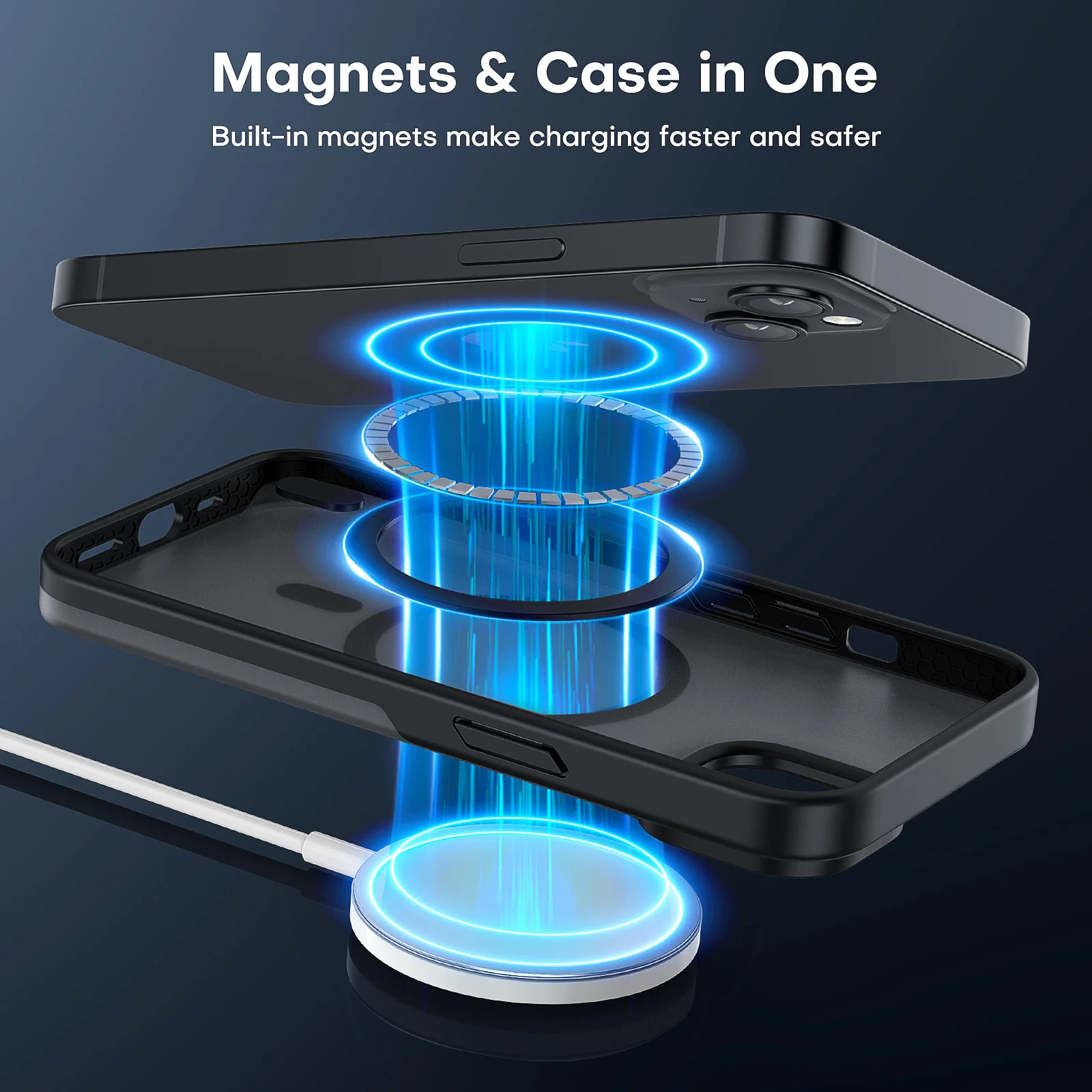 TAURI [5 in 1] Magnetic Case for iPhone 14 Plus [Military Grade Drop Protection] with 2X Screen Protector +2X Camera Lens Protector, Translucent Matte Slim Fit Compatible with Magsafe Case-Black - Image 6