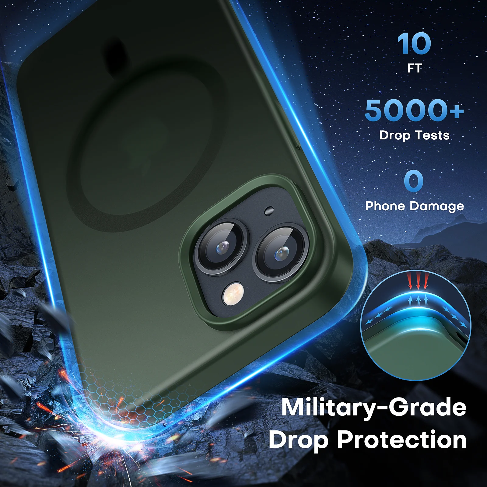 TAURI [5 in 1] Magnetic Case for iPhone 14 Plus [Military Grade Drop Protection] with 2X Screen Protector +2X Camera Lens Protector, Translucent Matte Slim Fit Compatible with Magsafe Case-Green - Image 4