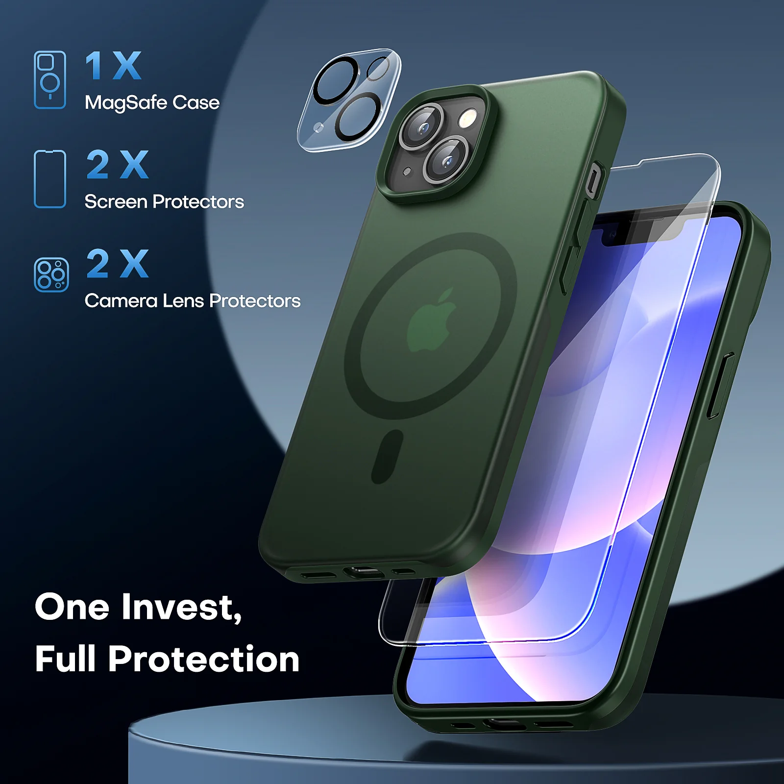 TAURI [5 in 1] Magnetic Case for iPhone 14 Plus [Military Grade Drop Protection] with 2X Screen Protector +2X Camera Lens Protector, Translucent Matte Slim Fit Compatible with Magsafe Case-Green - Image 5