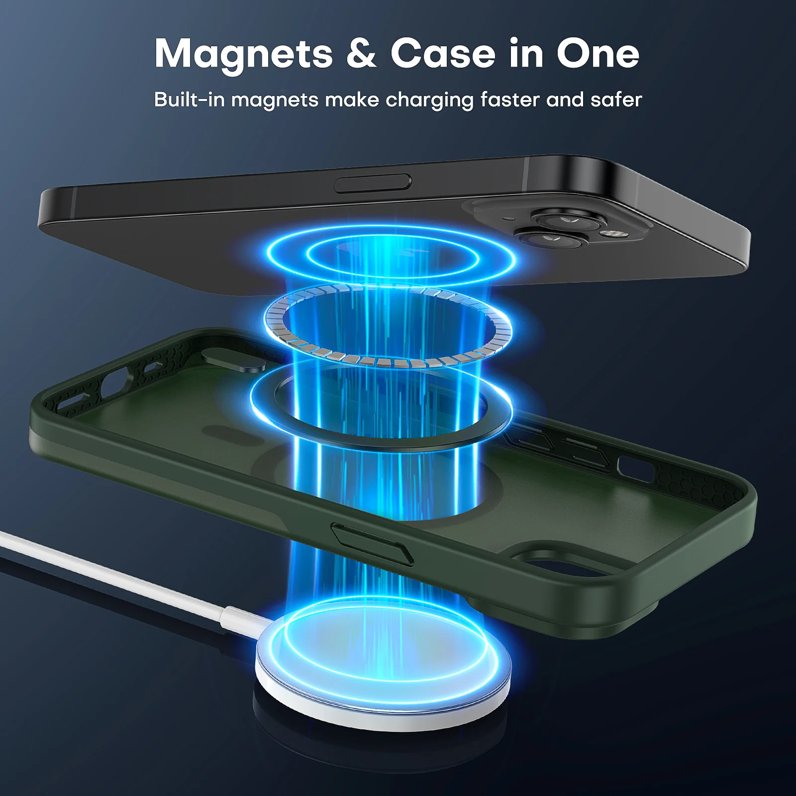 TAURI [5 in 1] Magnetic Case for iPhone 14 Plus [Military Grade Drop Protection] with 2X Screen Protector +2X Camera Lens Protector, Translucent Matte Slim Fit Compatible with Magsafe Case-Green - Image 6