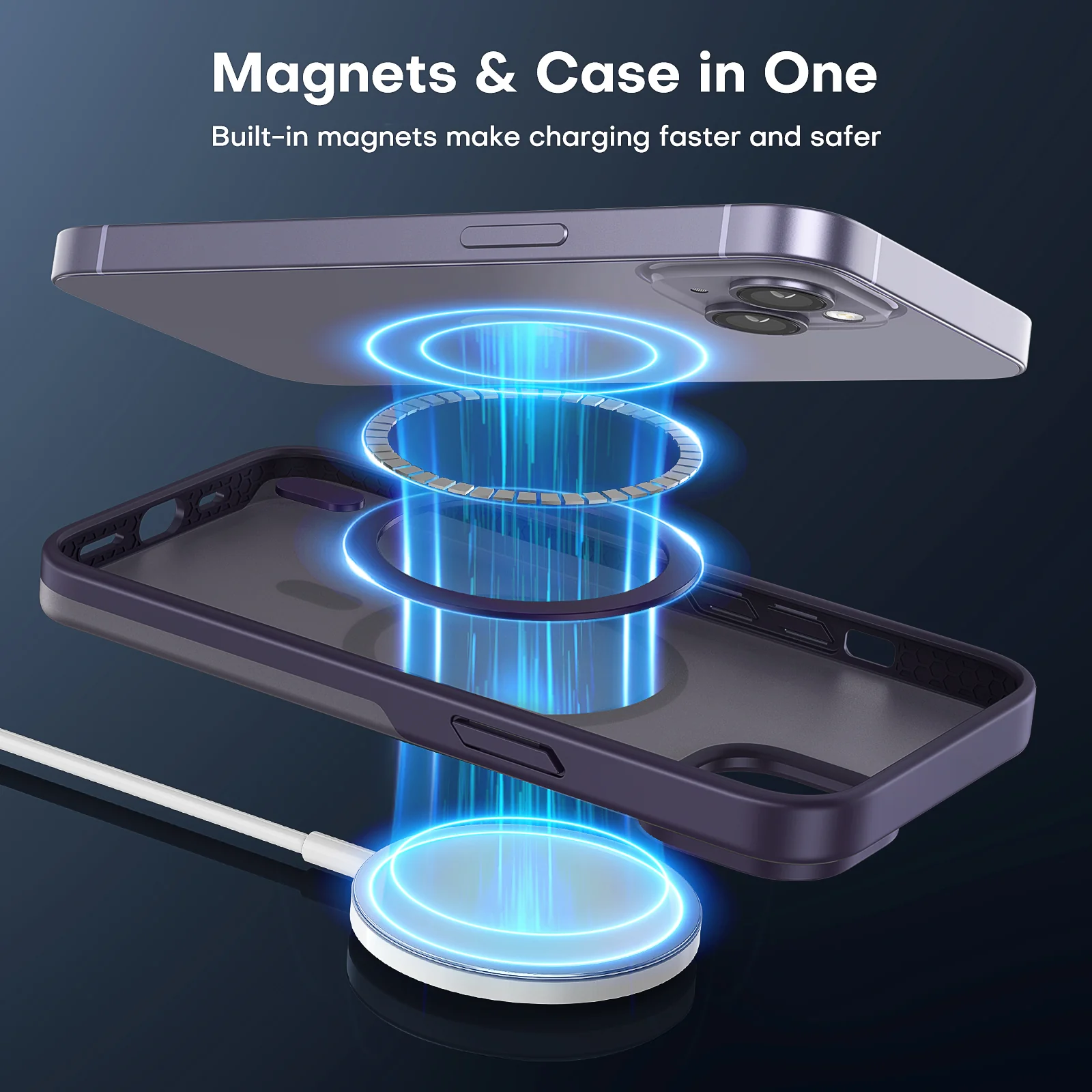TAURI [5 in 1] Magnetic Case for iPhone 14 Plus [Military Grade Drop Protection] with 2X Screen Protector +2X Camera Lens Protector, Translucent Matte Slim Fit Compatible with Magsafe Case-Purple - Image 6