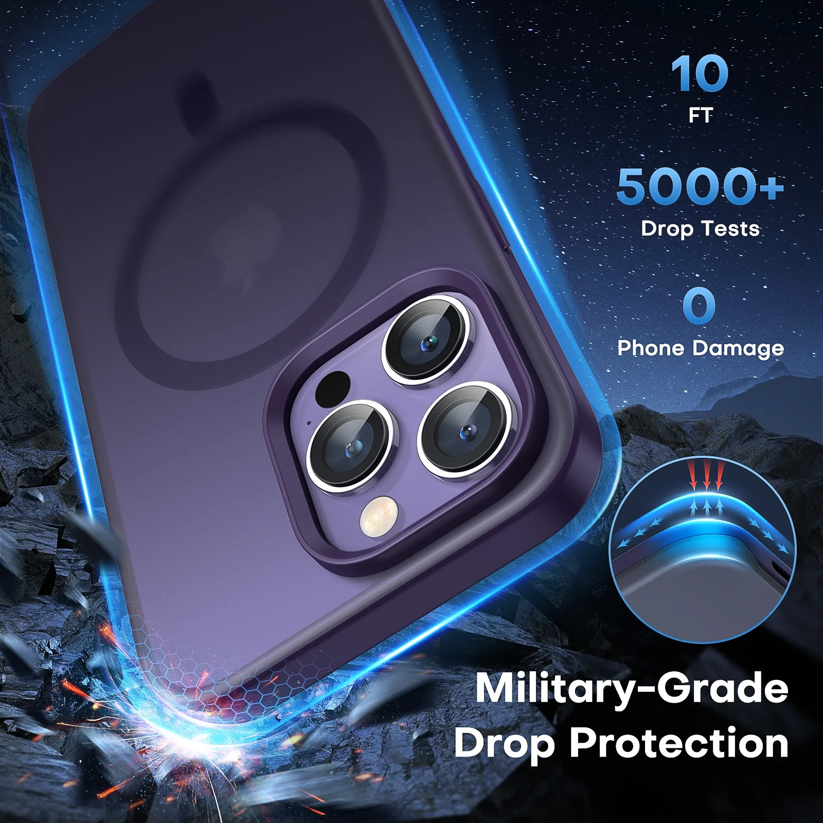 TAURI [5 in 1] Magnetic Case for iPhone 14 Pro Max [Military Grade Drop Protection] with 2X Screen Protector +2X Camera Lens Protector, Translucent Matte Slim Fit Compatible with Magsafe Case-Purple - Image 4