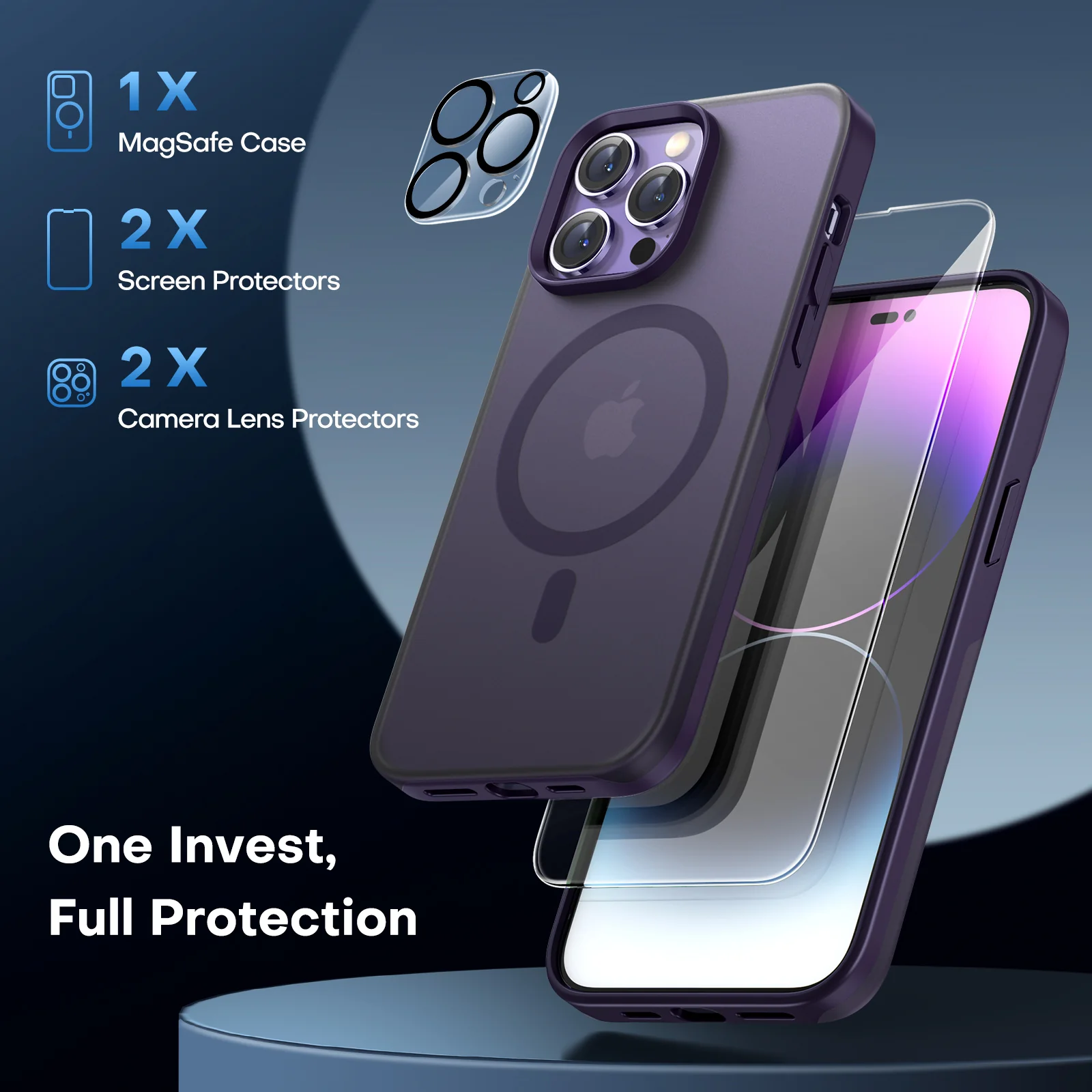 TAURI [5 in 1] Magnetic Case for iPhone 14 Pro Max [Military Grade Drop Protection] with 2X Screen Protector +2X Camera Lens Protector, Translucent Matte Slim Fit Compatible with Magsafe Case-Purple - Image 5