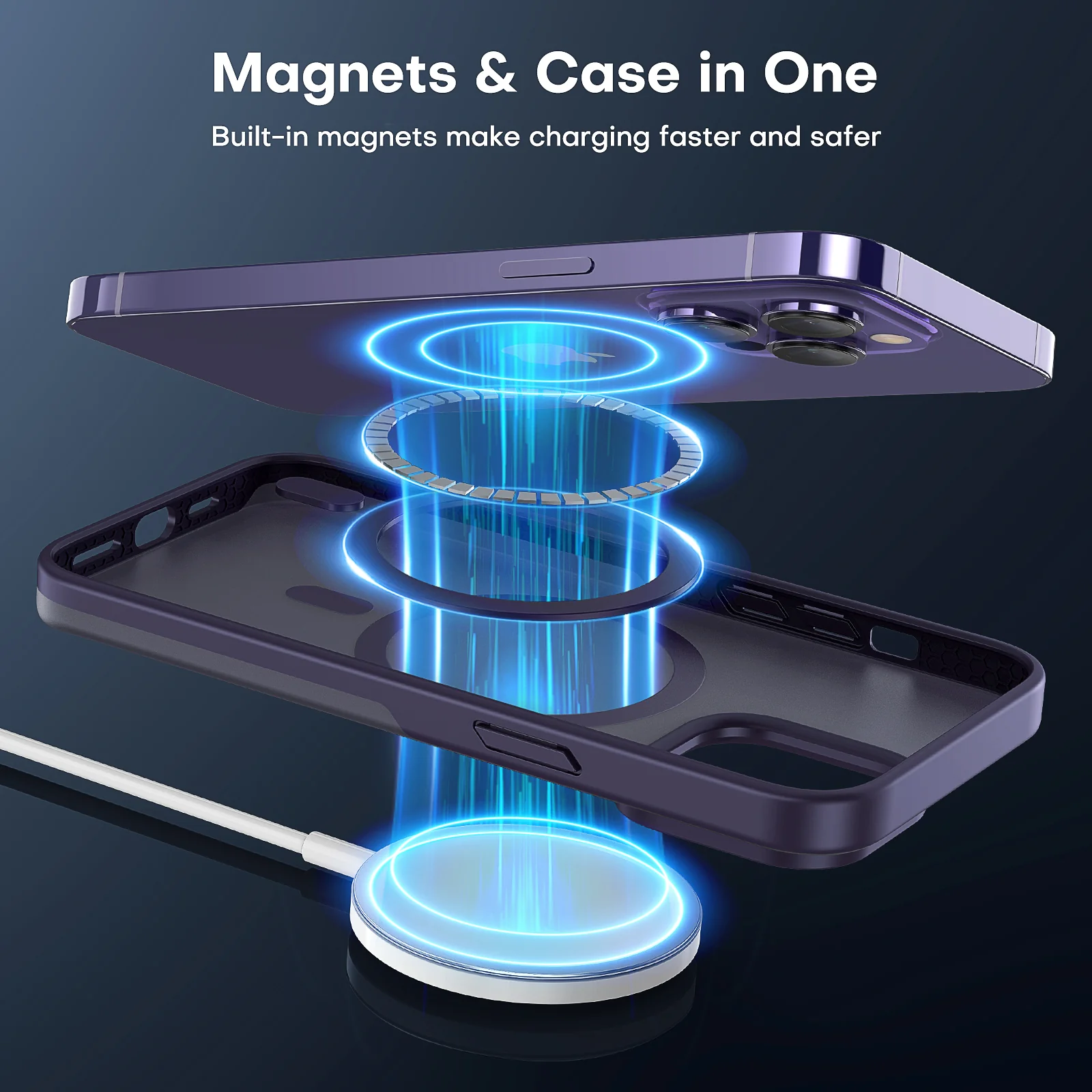 TAURI [5 in 1] Magnetic Case for iPhone 14 Pro Max [Military Grade Drop Protection] with 2X Screen Protector +2X Camera Lens Protector, Translucent Matte Slim Fit Compatible with Magsafe Case-Purple - Image 6