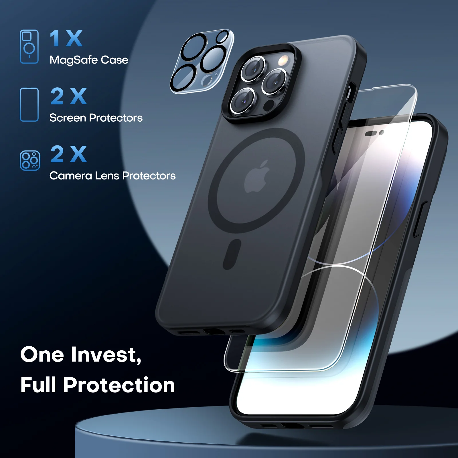 TAURI [5 in 1] Magnetic Case for iPhone 14 Pro [Military Grade Drop Protection] with 2X Screen Protector +2X Camera Lens Protector, Translucent Matte Slim Fit Compatible with Magsafe Case-Black - Image 5