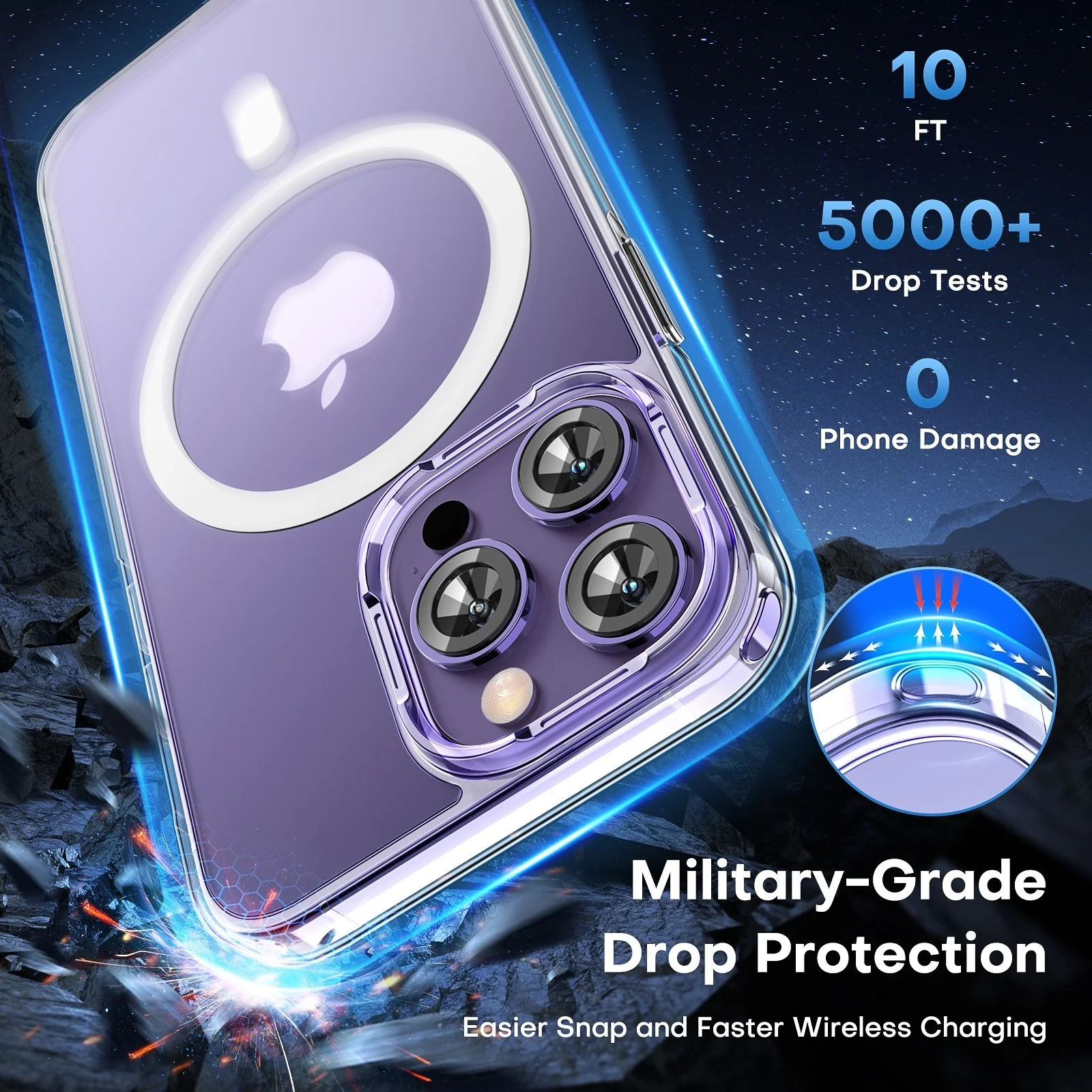TAURI [5 in 1] Magnetic Case for iPhone 14 Pro [Military Grade Drop Protection] with 2X Screen Protector +2X Camera Lens Protector, Translucent Matte Slim Fit Compatible with Magsafe Case-Clear - Image 4