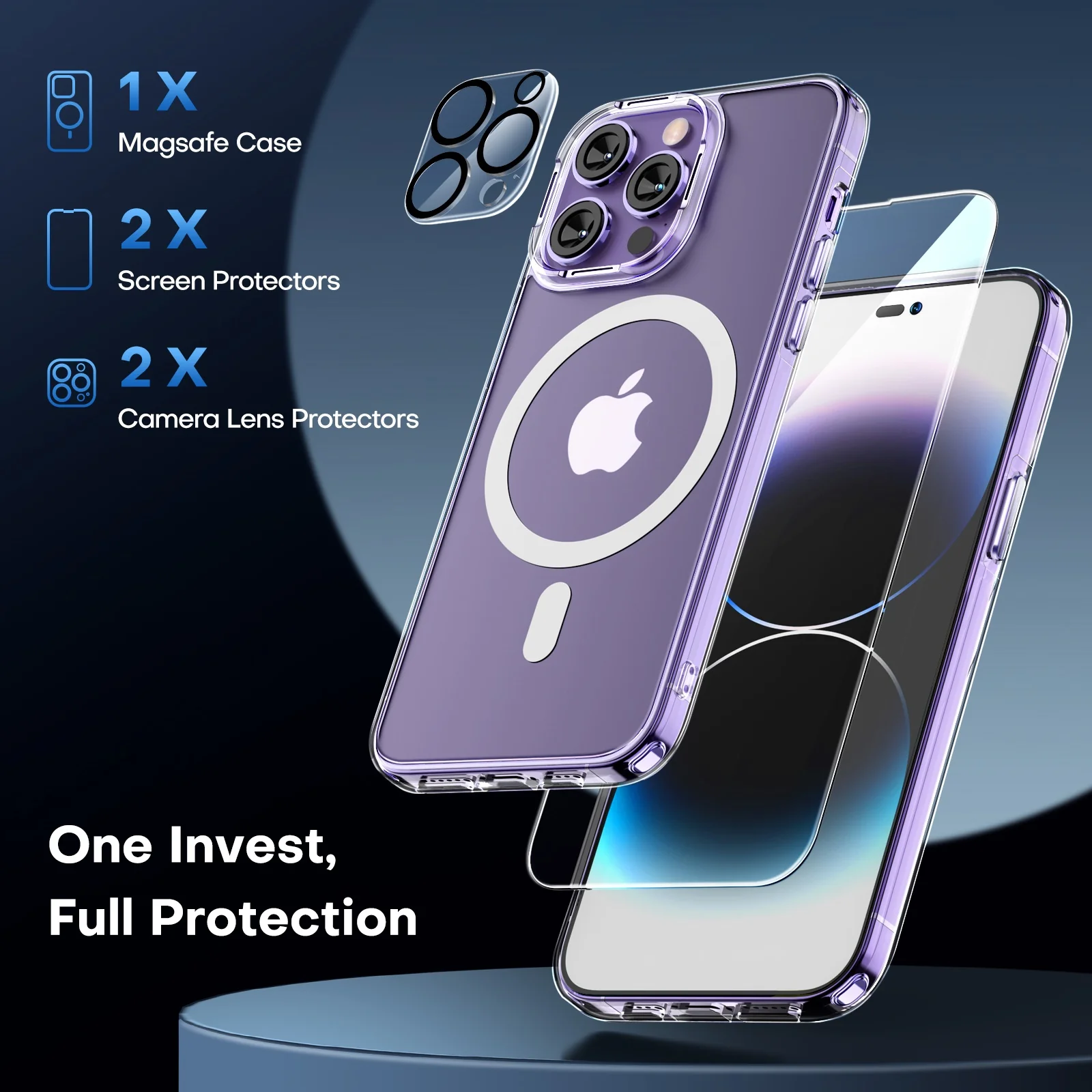 TAURI [5 in 1] Magnetic Case for iPhone 14 Pro [Military Grade Drop Protection] with 2X Screen Protector +2X Camera Lens Protector, Translucent Matte Slim Fit Compatible with Magsafe Case-Clear - Image 5