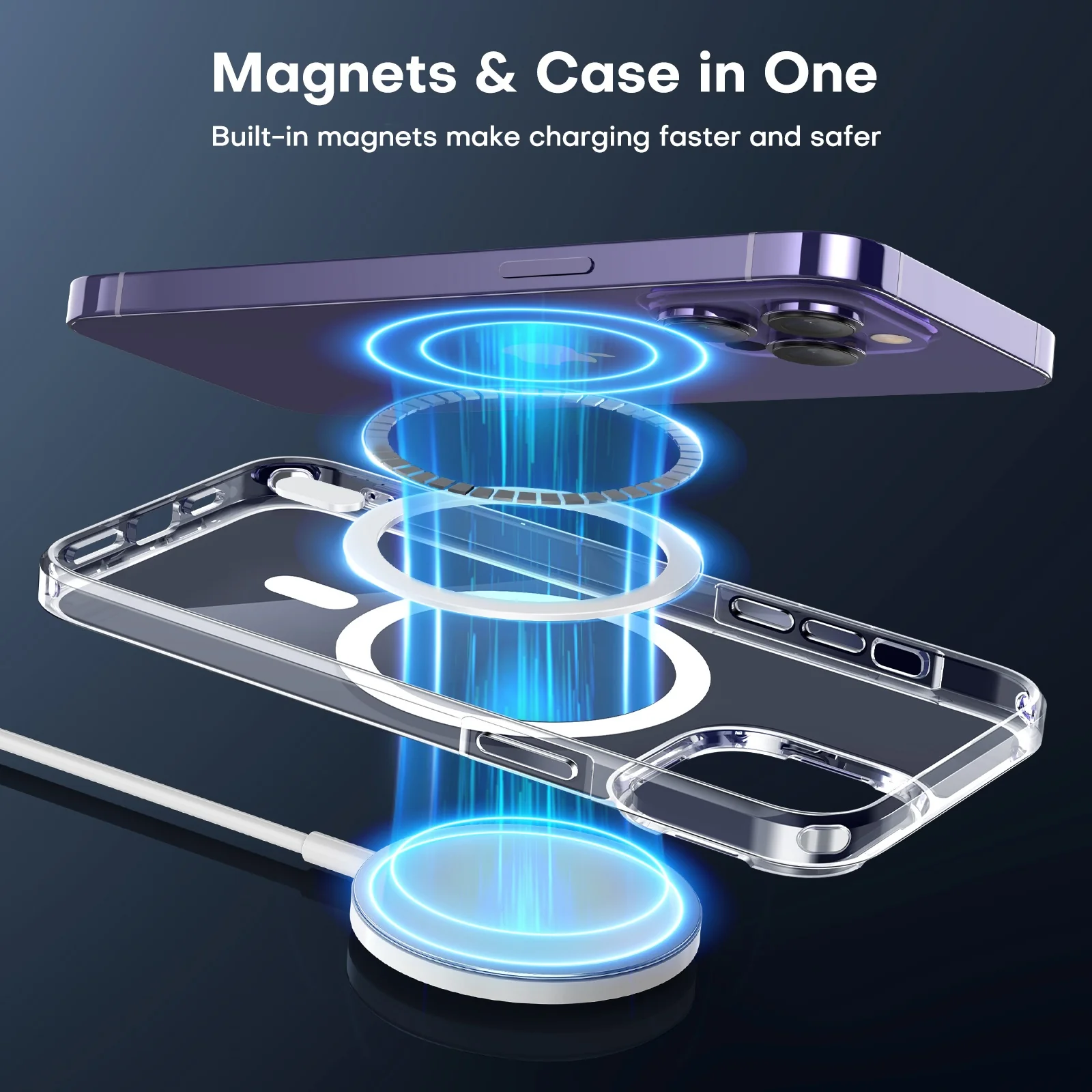 TAURI [5 in 1] Magnetic Case for iPhone 14 Pro [Military Grade Drop Protection] with 2X Screen Protector +2X Camera Lens Protector, Translucent Matte Slim Fit Compatible with Magsafe Case-Clear - Image 6
