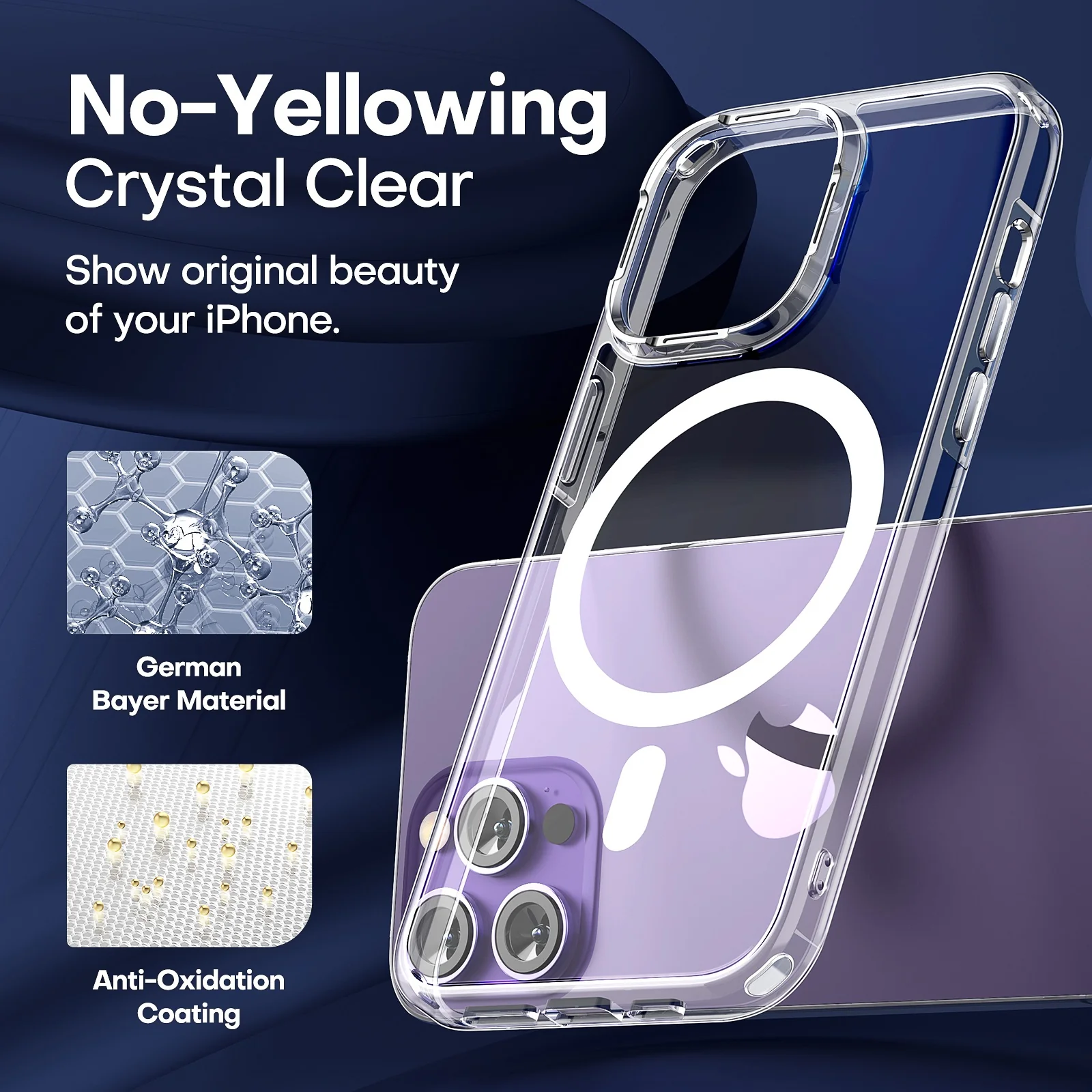TAURI [5 in 1] Magnetic Case for iPhone 14 Pro [Military Grade Drop Protection] with 2X Screen Protector +2X Camera Lens Protector, Translucent Matte Slim Fit Compatible with Magsafe Case-Clear - Image 8