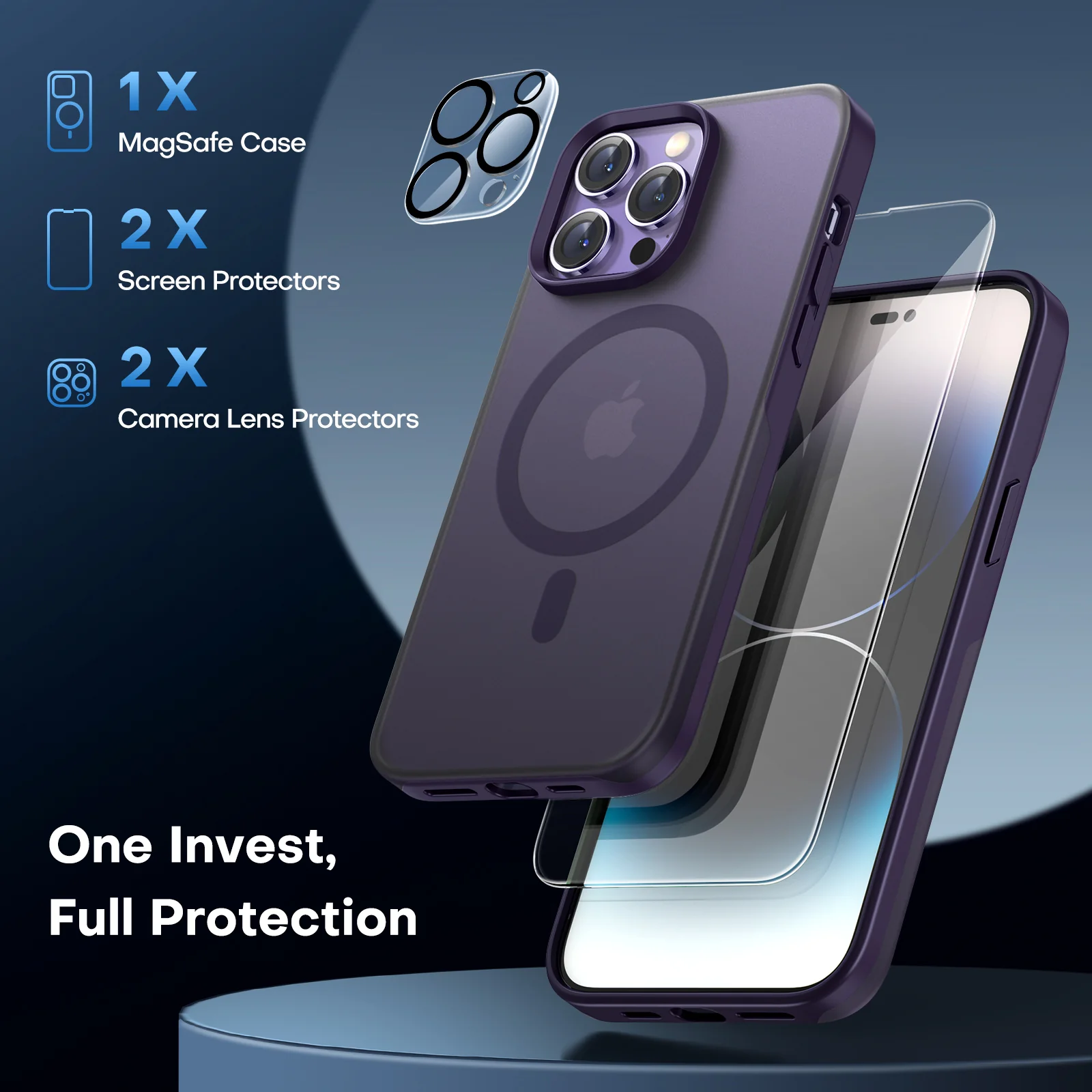 TAURI [5 in 1] Magnetic Case for iPhone 14 Pro [Military Grade Drop Protection] with 2X Screen Protector +2X Camera Lens Protector, Translucent Matte Slim Fit Compatible with Magsafe Case-Purple - Image 5