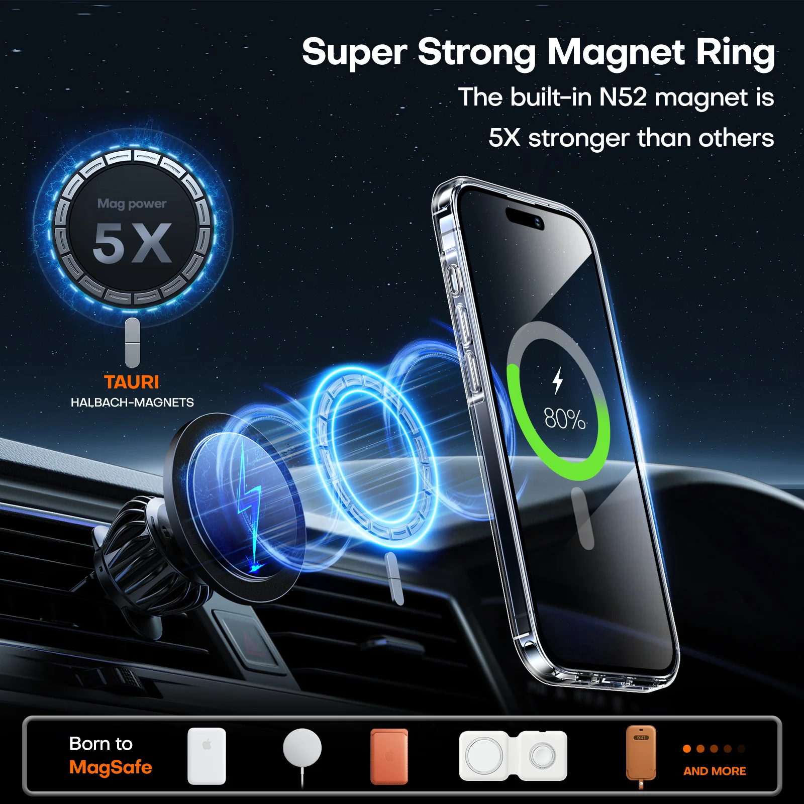 TAURI 5 in 1 Magnetic Case for iPhone 15 Pro [Military Grade Drop Protection] with 2X Screen Protector + 2X Camera Lens Protector, Transparent Slim Fit Case Mag-Safe-Clear - Image 4