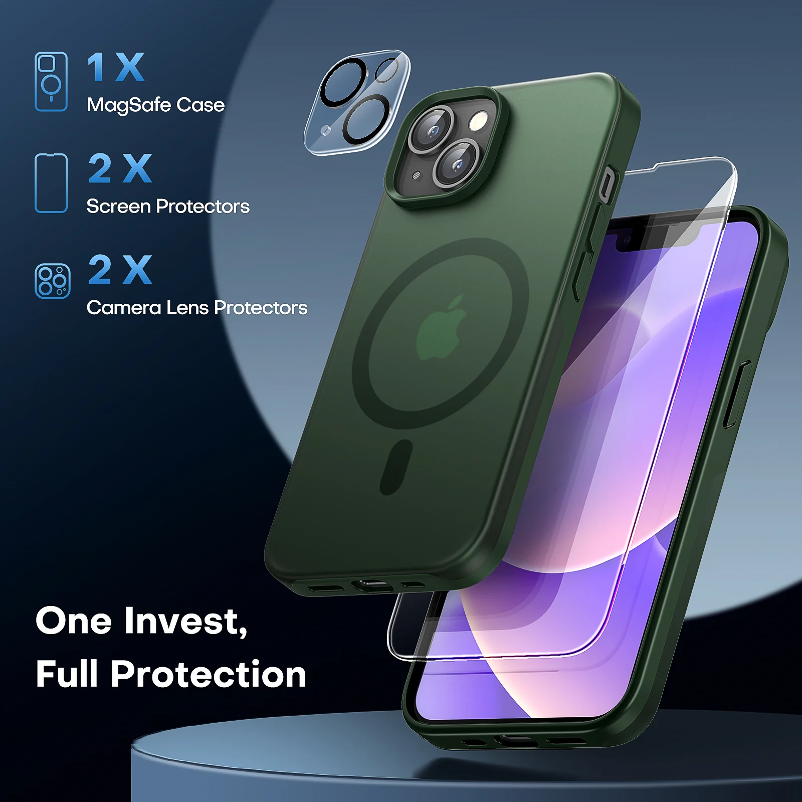 TAURI [5 in 1] Magnetic for iPhone 14 Case [Compatible with MagSafe] with 2 Screen Protector +2 Camera Lens Protector, [Military Grade Drop Protection] Translucent Matte Slim Case 6.1 Inch, Green - Image 5