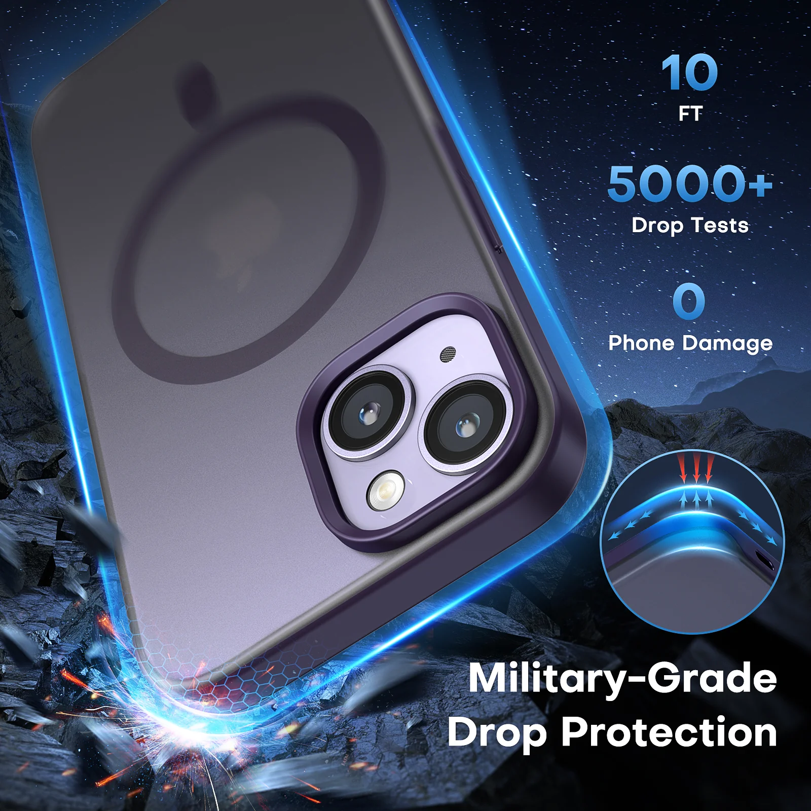 TAURI [5 in 1] Magnetic for iPhone 14 Case [Compatible with MagSafe] with 2 Screen Protector +2 Camera Lens Protector, [Military Grade Drop Protection] Translucent Matte Slim Case 6.1 Inch, Purple - Image 4