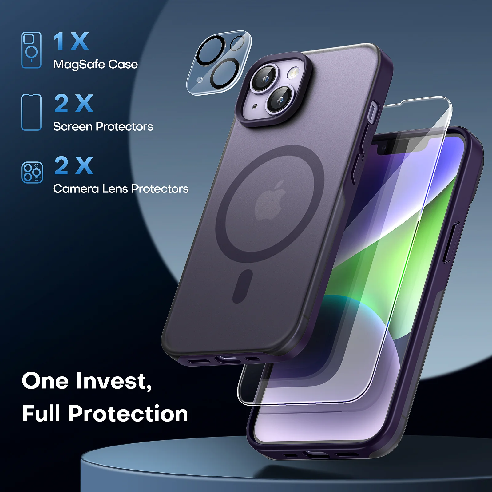 TAURI [5 in 1] Magnetic for iPhone 14 Case [Compatible with MagSafe] with 2 Screen Protector +2 Camera Lens Protector, [Military Grade Drop Protection] Translucent Matte Slim Case 6.1 Inch, Purple - Image 5