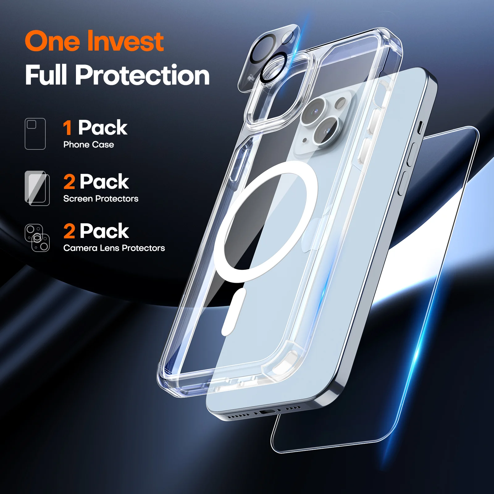 TAURI 5 in 1 Magnetic for iPhone 15 Case Clear, [Designed for Magsafe] with 2X Screen Protectors +2X Camera Lens Protectors, [Not-Yellowing] Shockproof Slim Case for iPhone 15 - Image 3