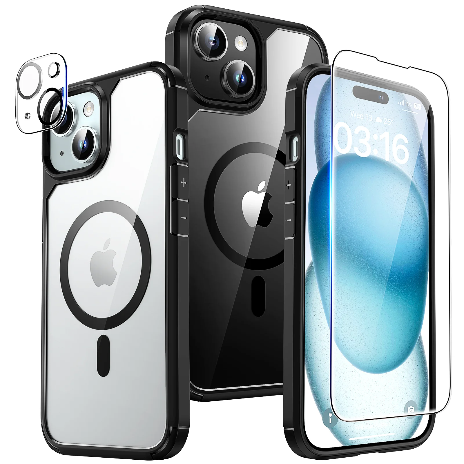 TAURI 5 in 1 Magnetic for iPhone 15 Case Clear, [Designed for Magsafe] with 2X Screen Protectors +2X Camera Lens Protectors, [Not-Yellowing] Shockproof Slim Case for iPhone 15 - Image 9