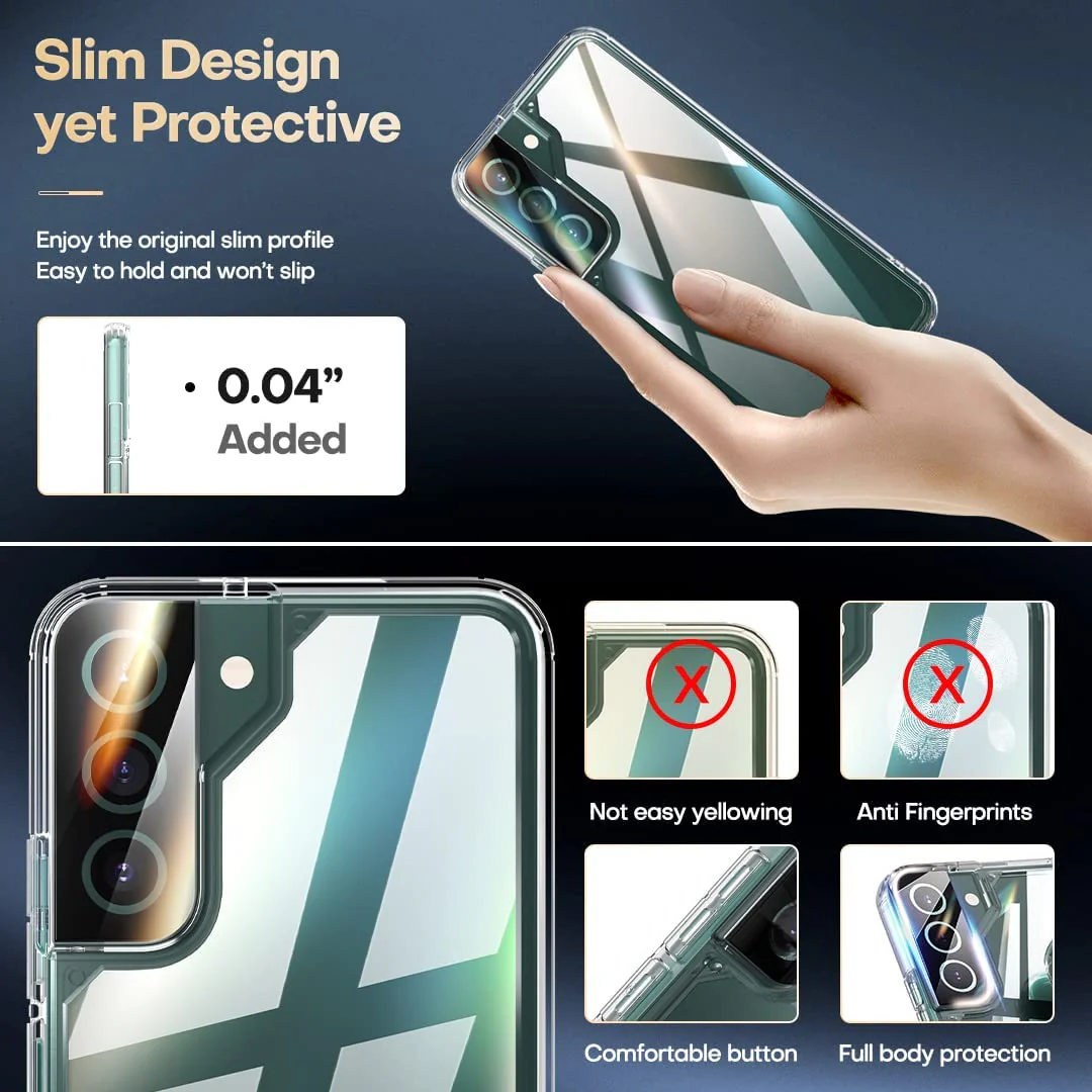 TAURI [5 in 1] Shockproof Designed for Samsung Galaxy S22 Case 5G 6.1 Inch, with 2 Pack Tempered Glass Screen Protector + 2 Pack Camera Lens Protector [Military Grade Protection] Slim Thin Cover - Image 3