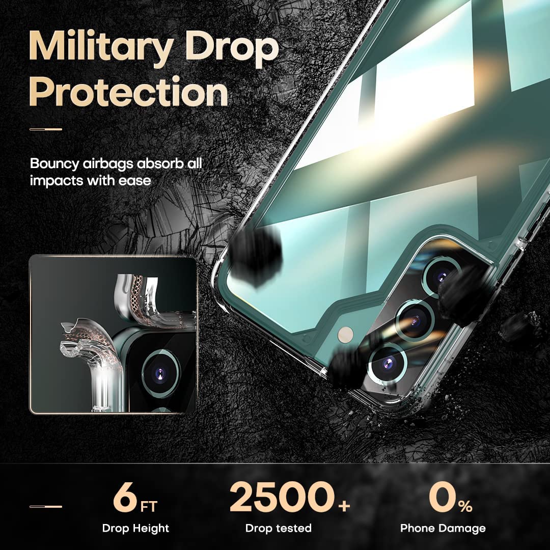 TAURI [5 in 1] Shockproof Designed for Samsung Galaxy S22 Case 5G 6.1 Inch, with 2 Pack Tempered Glass Screen Protector + 2 Pack Camera Lens Protector [Military Grade Protection] Slim Thin Cover - Image 5