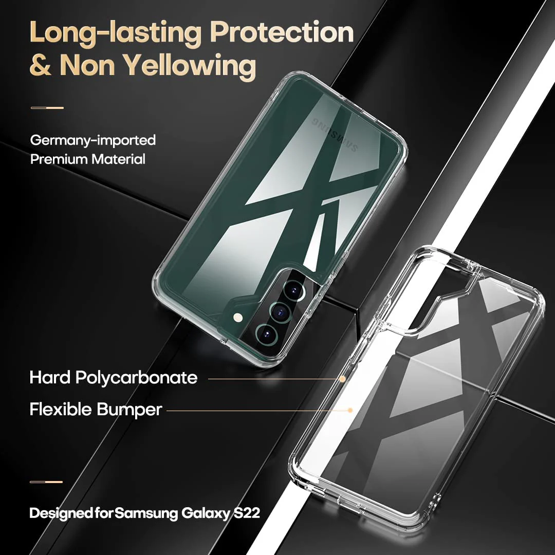 TAURI [5 in 1] Shockproof Designed for Samsung Galaxy S22 Case 5G 6.1 Inch, with 2 Pack Tempered Glass Screen Protector + 2 Pack Camera Lens Protector [Military Grade Protection] Slim Thin Cover - Image 6