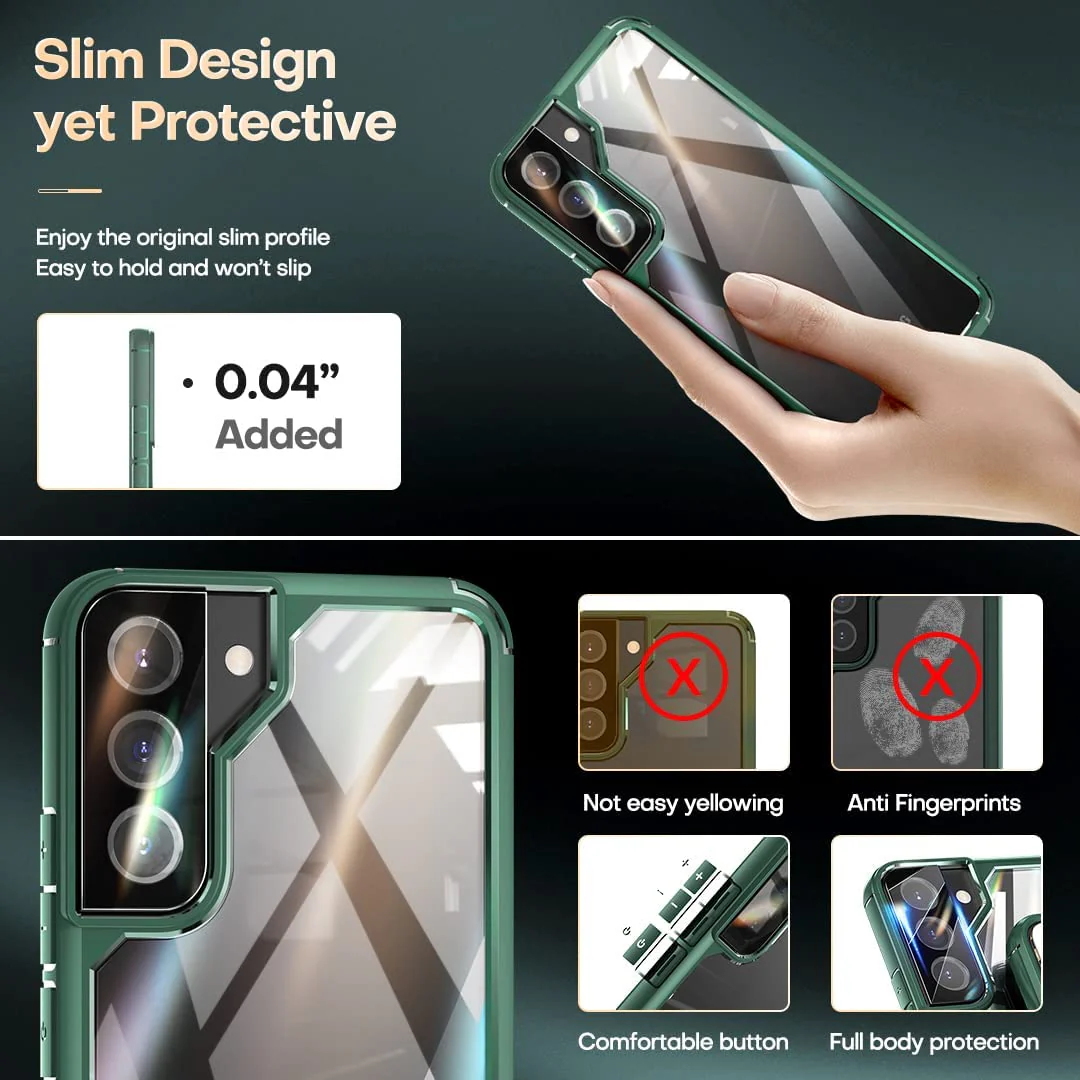 TAURI [5 in 1] Shockproof Designed for Samsung Galaxy S22 Case 5G 6.1 Inch, with 2 Pack Tempered Glass Screen Protector + 2 Pack Camera Lens Protector [Military Grade Protection] Slim Thin Cover - Image 3