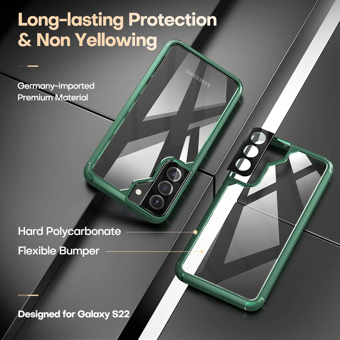 TAURI [5 in 1] Shockproof Designed for Samsung Galaxy S22 Case 5G 6.1 Inch, with 2 Pack Tempered Glass Screen Protector + 2 Pack Camera Lens Protector [Military Grade Protection] Slim Thin Cover - Image 5