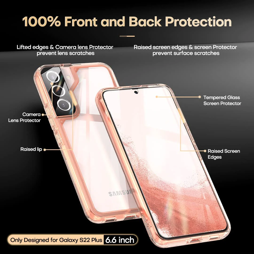TAURI [5 in 1] Shockproof Designed for Samsung Galaxy S22 Plus Case 5G 6.6 Inch, with 2 Pack Tempered Glass Screen Protector + 2 Pack Camera Lens Protector [Military Grade Protection] Slim Cover - Image 3