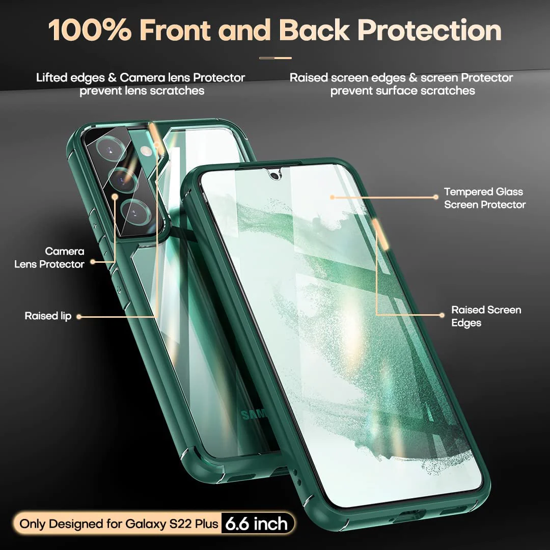 TAURI [5 in 1] Shockproof Designed for Samsung Galaxy S22 Plus Case 5G 6.6 Inch, with 2 Pack Tempered Glass Screen Protector + 2 Pack Camera Lens Protector [Military Grade Protection] Slim Cover - Image 4