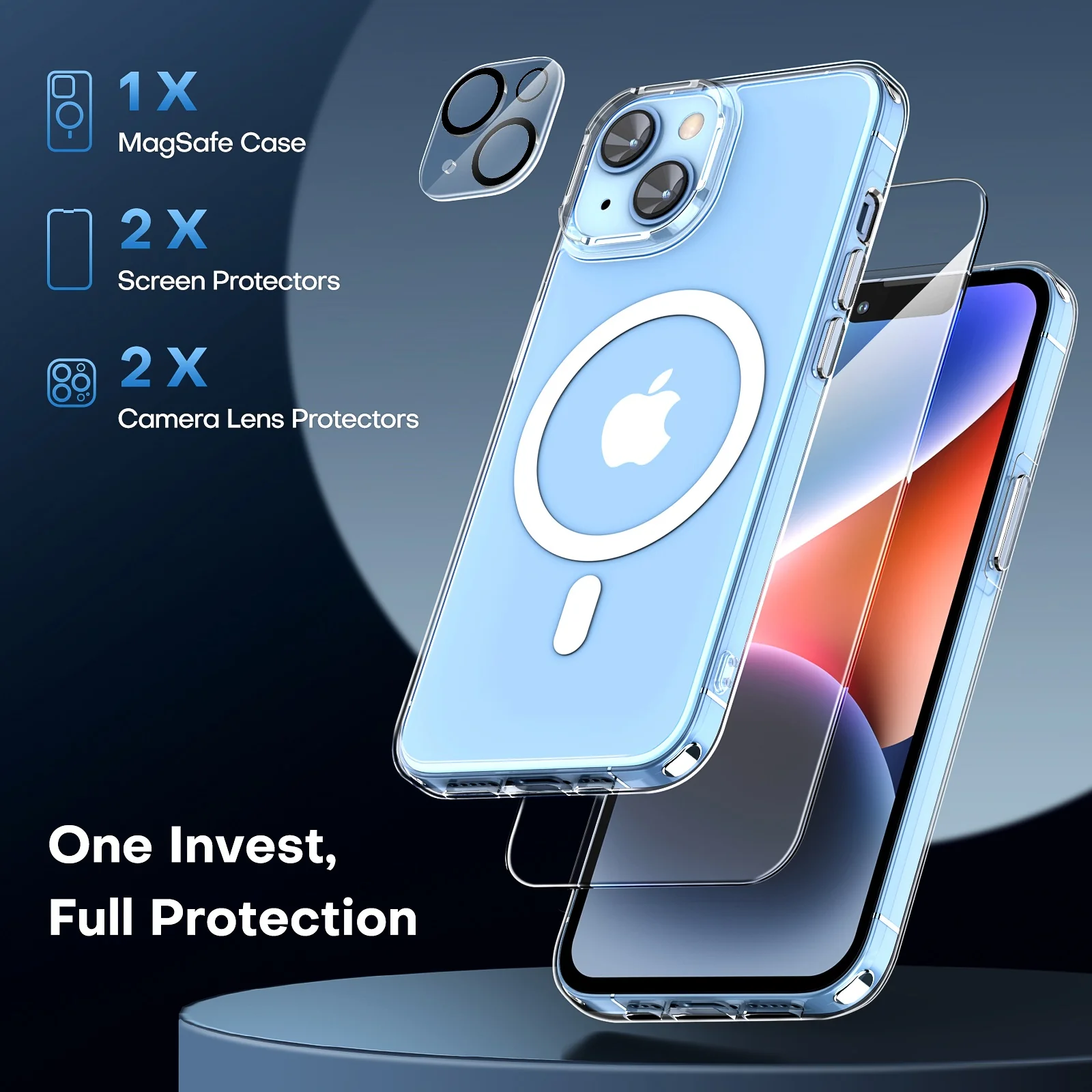 TAURI [5 in 1] Strong Magnetic Clear for iPhone 14 Case [Compatible with MagSafe] with 2 Screen Protector +2 Camera Lens Protector, [Military Drop Protection] Slim Phone Case for iPhone 14 6.1 Inch - Image 5