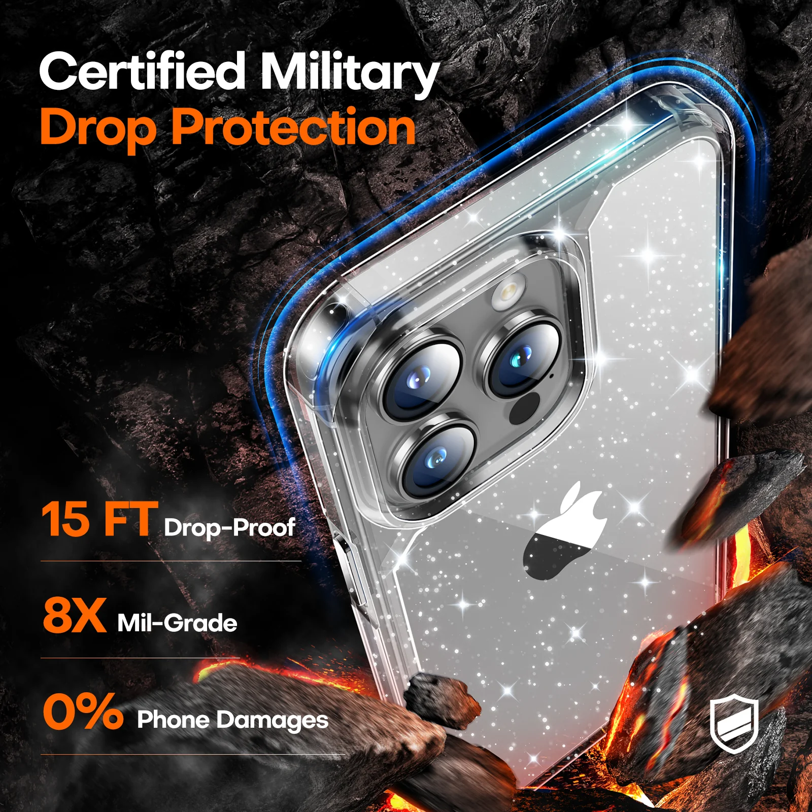 TAURI Designed for iPhone 15 Pro Max Case Glitter, [Not Yellowing] [Military Grade Drop Protection] Bling Sparkle Shockproof Cute Sparkly Phone Case for iPhone 15 Pro Max, Glitter Clear, 6.7 inch - Image 4
