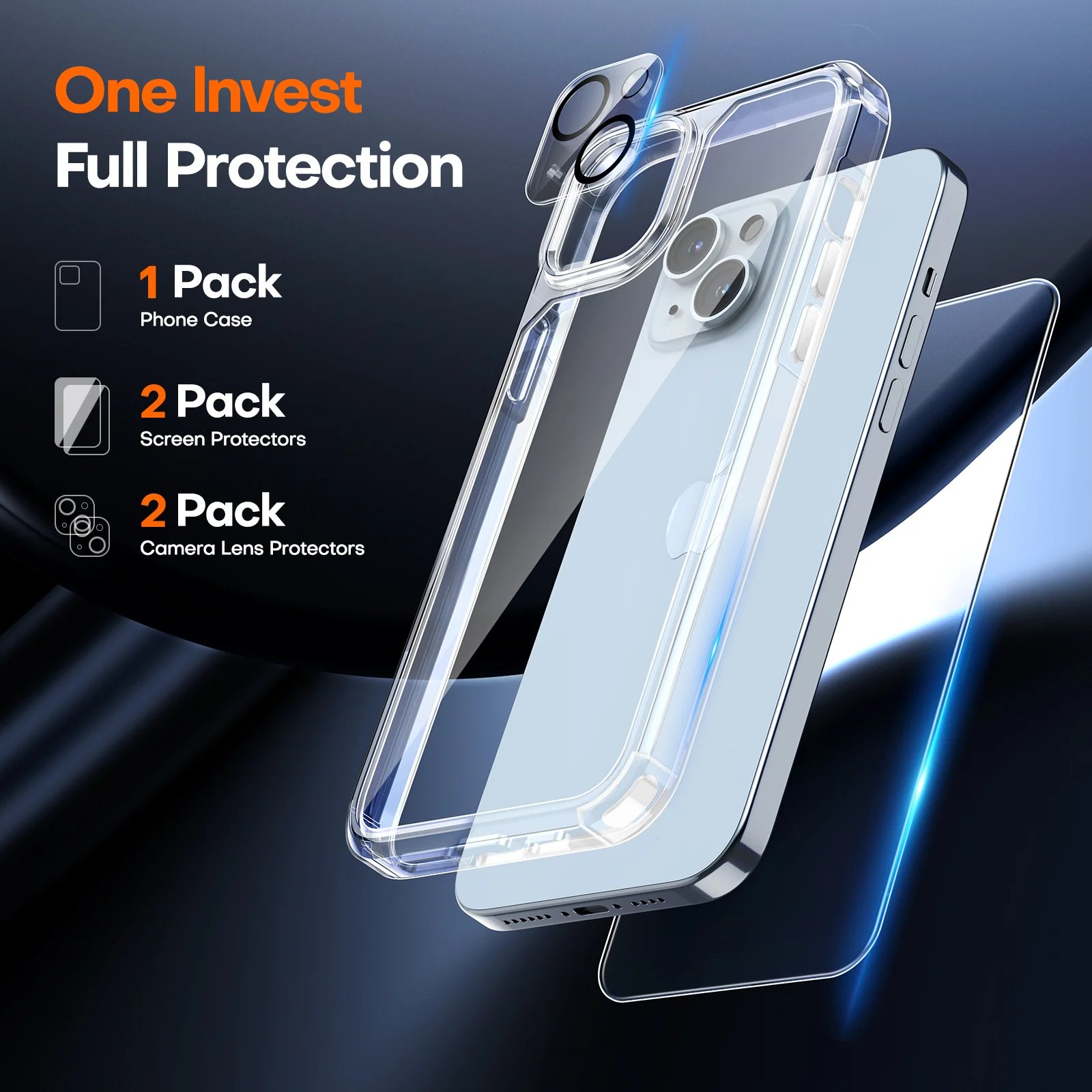 TAURI for iPhone 15 Case, [5 in 1] 1X Clear Case [Not-Yellowing] with 2X Screen Protector + 2X Camera Lens Protector, [Military Grade Drop Protection] Shockproof Slim Phone Case for iPhone 15, 6.1" - Image 3