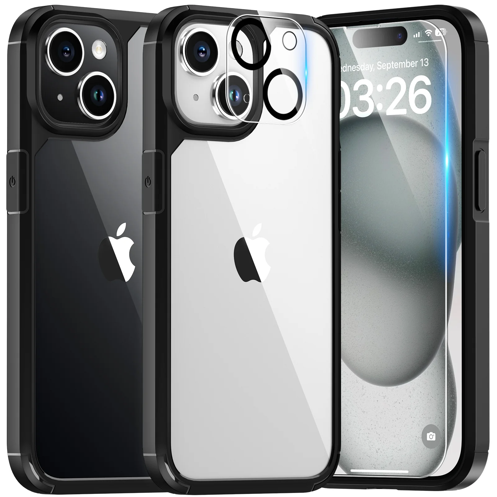 TAURI for iPhone 15 Case, [5 in 1] 1X Clear Case [Not-Yellowing] with 2X Screen Protector + 2X Camera Lens Protector, [Military Grade Drop Protection] Shockproof Slim Phone Case for iPhone 15, 6.1" - Image 8