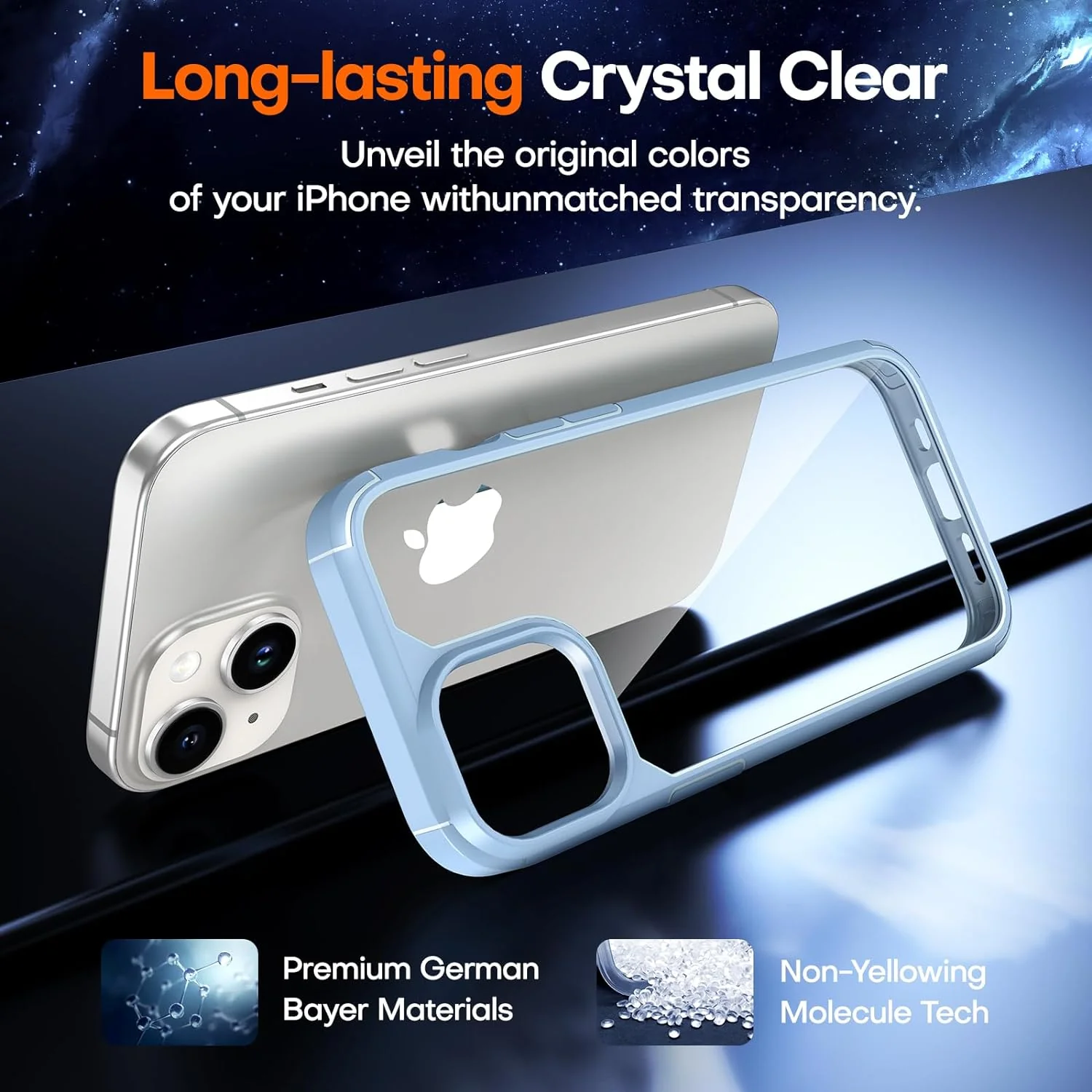 TAURI for iPhone 15 Plus Case, [5 in 1] 1X Clear Case [Not-Yellowing] with 2X Screen Protector + 2X Camera Lens Protector, [Militarized Drop Defense] Slim Phone Case 6.7 inch, Light Blue - Image 5