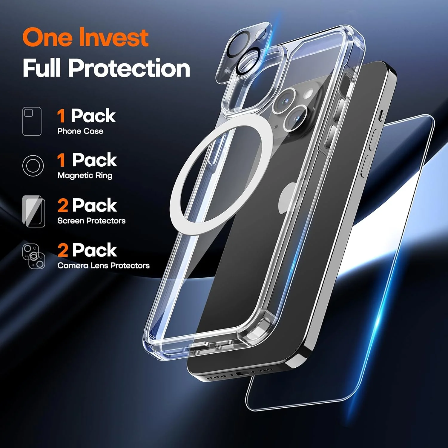 TAURI for iPhone 15 Plus Case, [5 in 1] 1X Clear Case [Not-Yellowing] with 2X Tempered Glass Screen Protector + 2X Camera Lens Protector, [Militarized Drop Defense] Slim Phone Case 6.7 inch, Clear - Image 3
