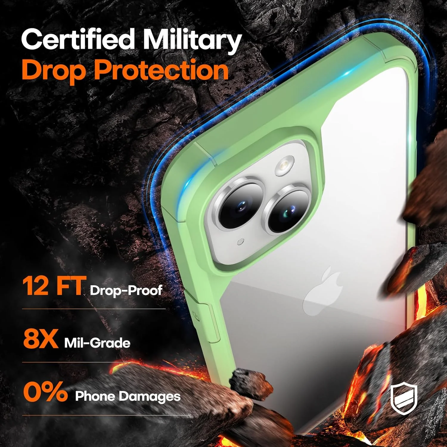 TAURI for iPhone 15 Plus Case, [5 in 1] 1X Clear Case [Not-Yellowing] with 2X Tempered Glass Screen Protector + 2X Camera Lens Protector, [Militarized Drop Defense] Slim Phone Case 6.7 inch, Green - Image 4
