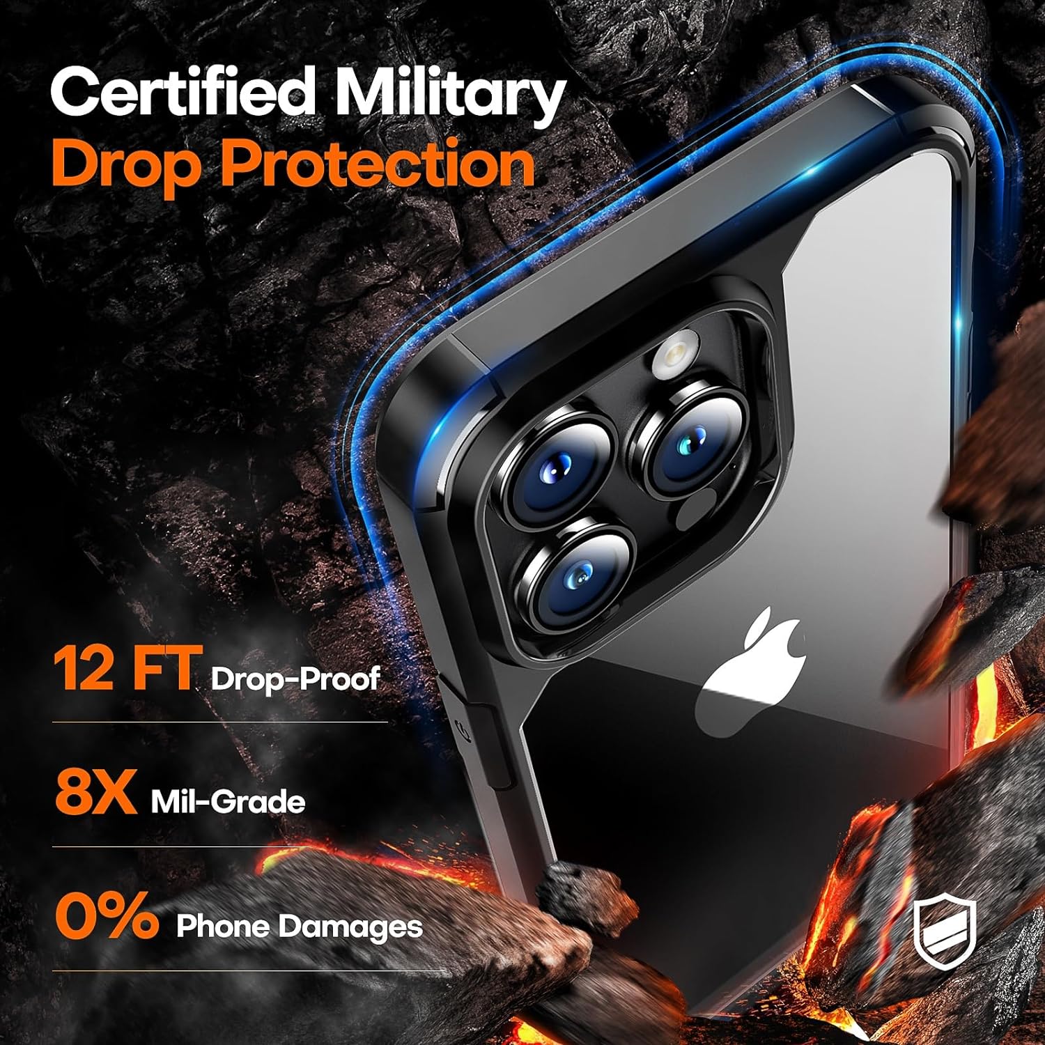 TAURI for iPhone 15 Pro Max Case, [5 in 1] 1X Clear Case [Not-Yellowing] with 2X Tempered Glass Screen Protector + 2X Camera Lens Protector, [Militarized Drop Defense] Slim Phone Case 6.7 inch, Black - Image 4