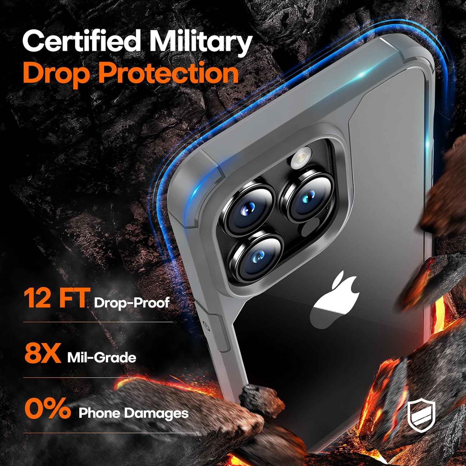 TAURI for iPhone 15 Pro Max Case, [5 in 1] 1X Clear Case [Not-Yellowing] with 2X Tempered Glass Screen Protector + 2X Camera Lens Protector, [Militarized Drop Defense] Slim Phone Case 6.7 inch, Gray - Image 4