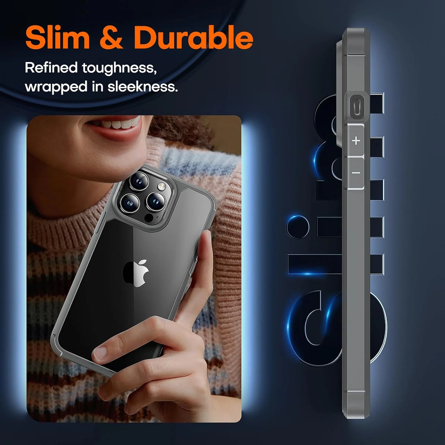 TAURI for iPhone 15 Pro Max Case, [5 in 1] 1X Clear Case [Not-Yellowing] with 2X Tempered Glass Screen Protector + 2X Camera Lens Protector, [Militarized Drop Defense] Slim Phone Case 6.7 inch, Gray - Image 6