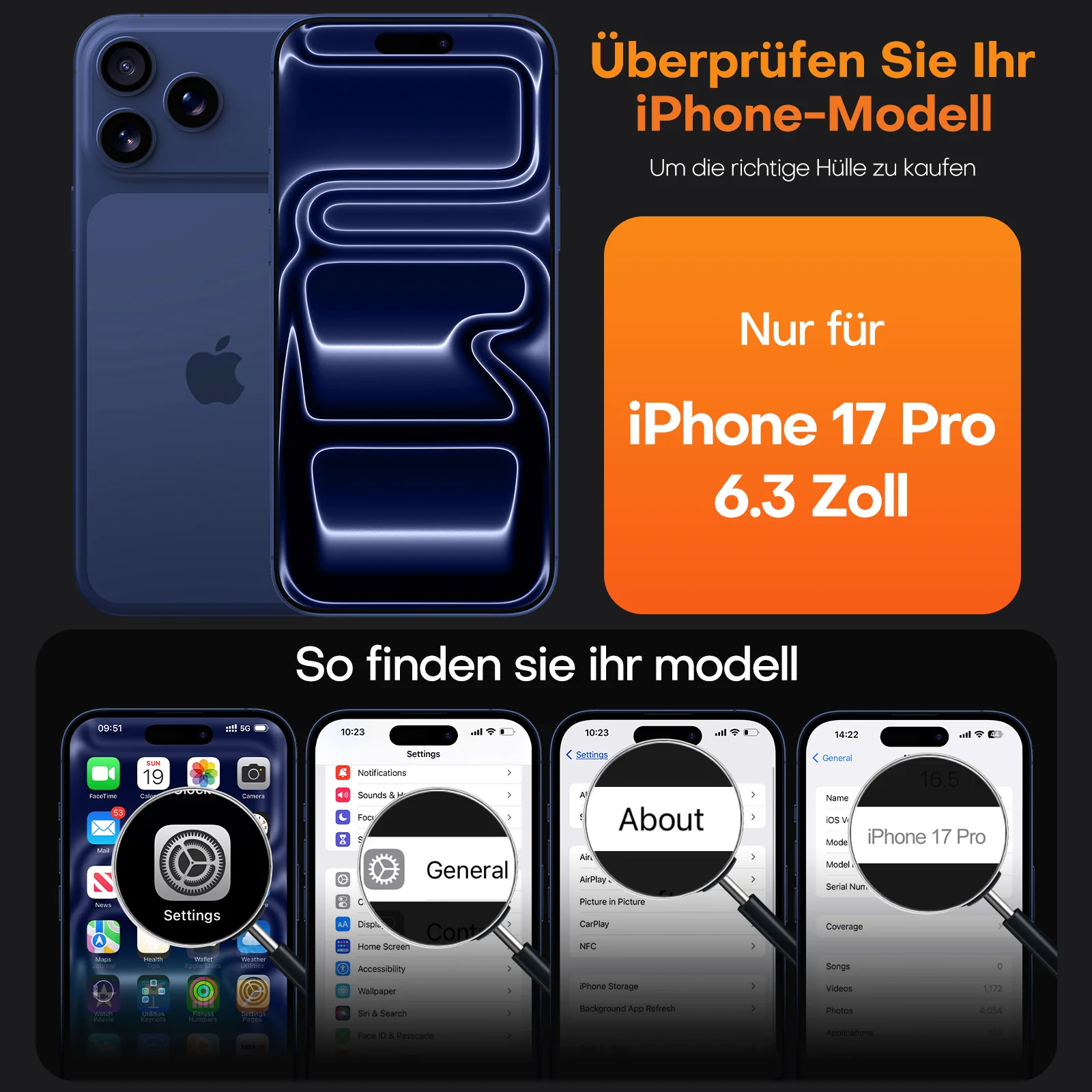 TAURI for iPhone 17 Pro Case, Full Camera Protection with Screen Protector, Anti-Yellowing Military-Grade Protection Shockproof Slim Phone Case for iPhone 17 Pro, Blue - Image 6