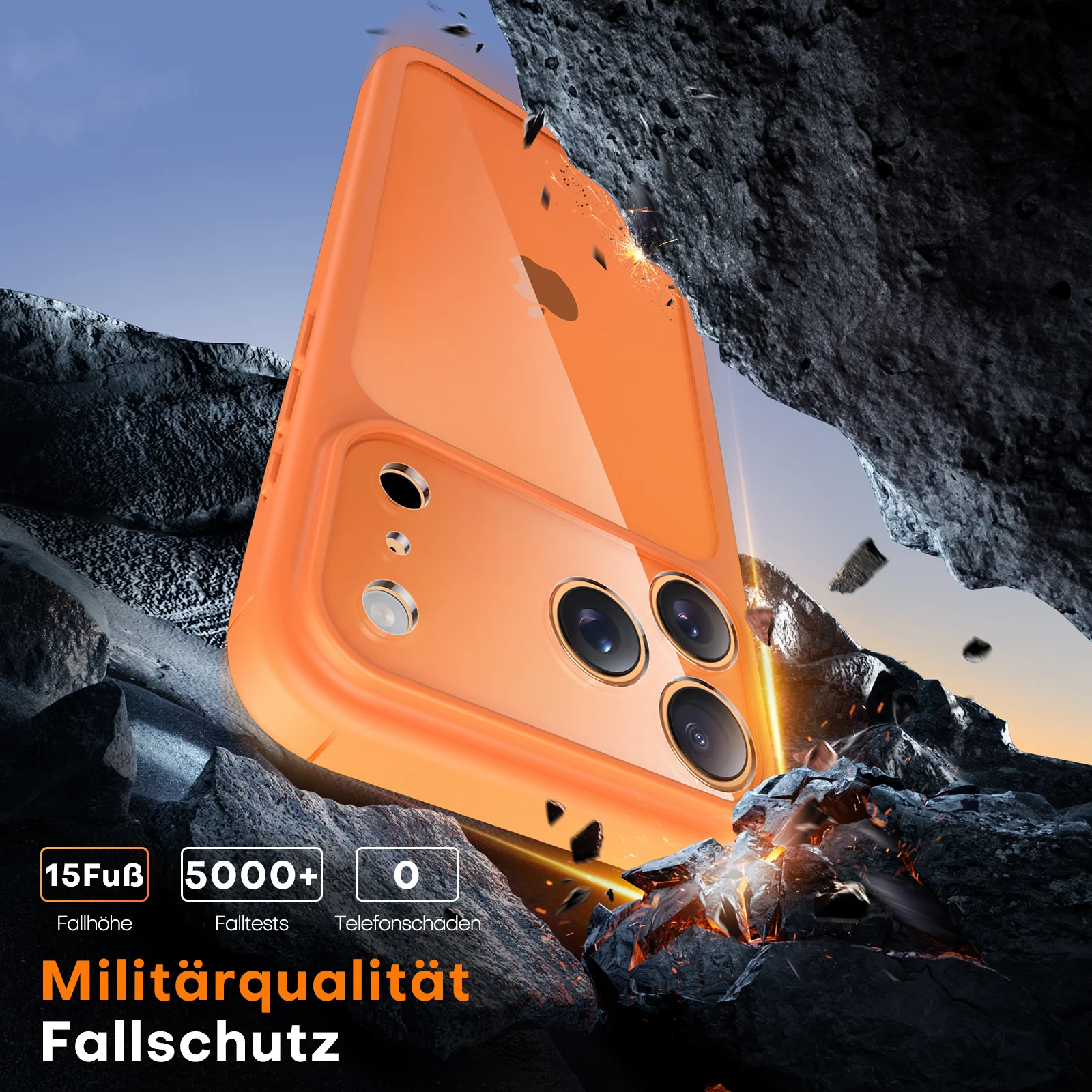 TAURI for iPhone 17 Pro Case, Full Camera Protection with Screen Protector, Anti-Yellowing Military-Grade Protection Shockproof Slim Phone Case for iPhone 17 Pro, Orange - Image 4