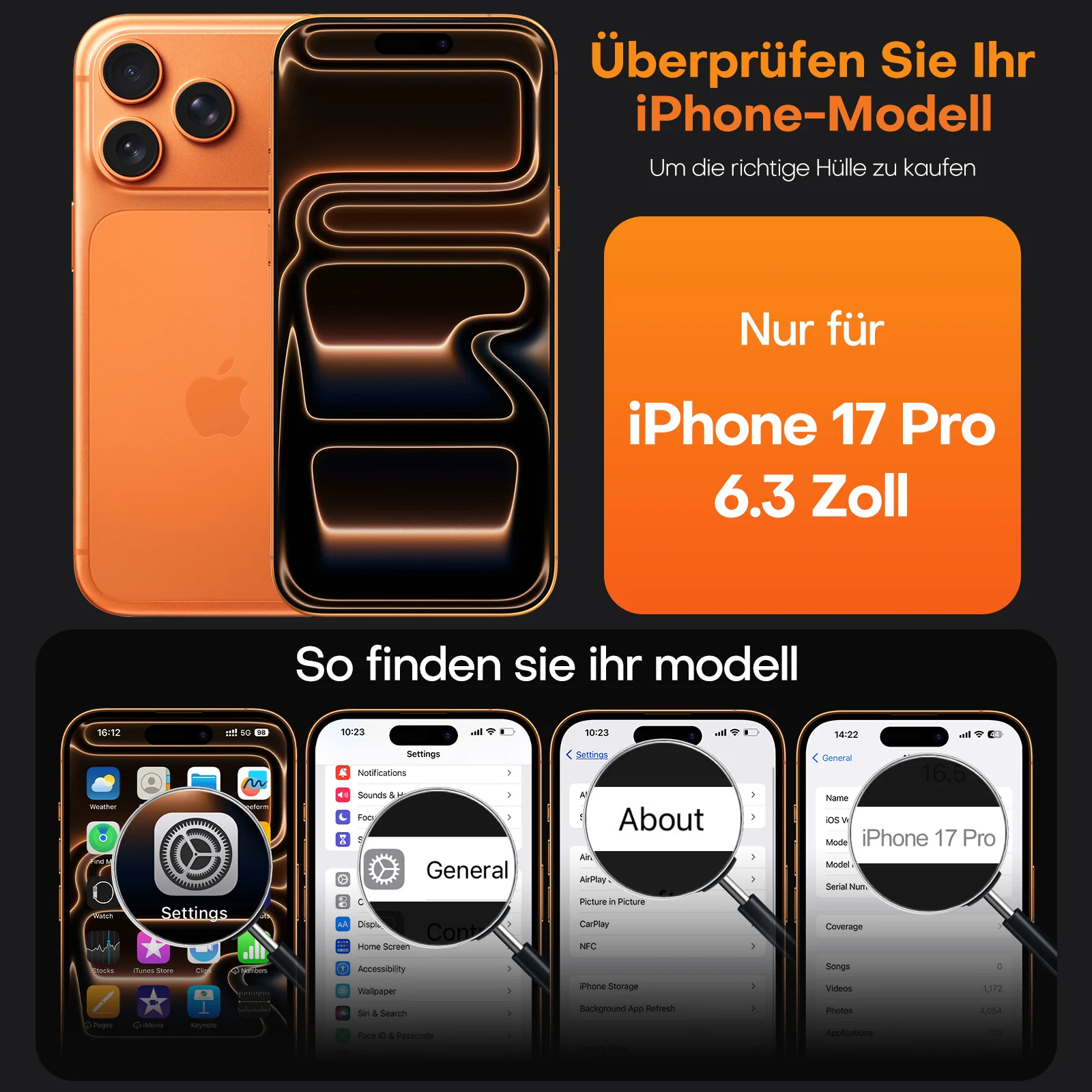 TAURI for iPhone 17 Pro Case, Full Camera Protection with Screen Protector, Anti-Yellowing Military-Grade Protection Shockproof Slim Phone Case for iPhone 17 Pro, Orange - Image 6