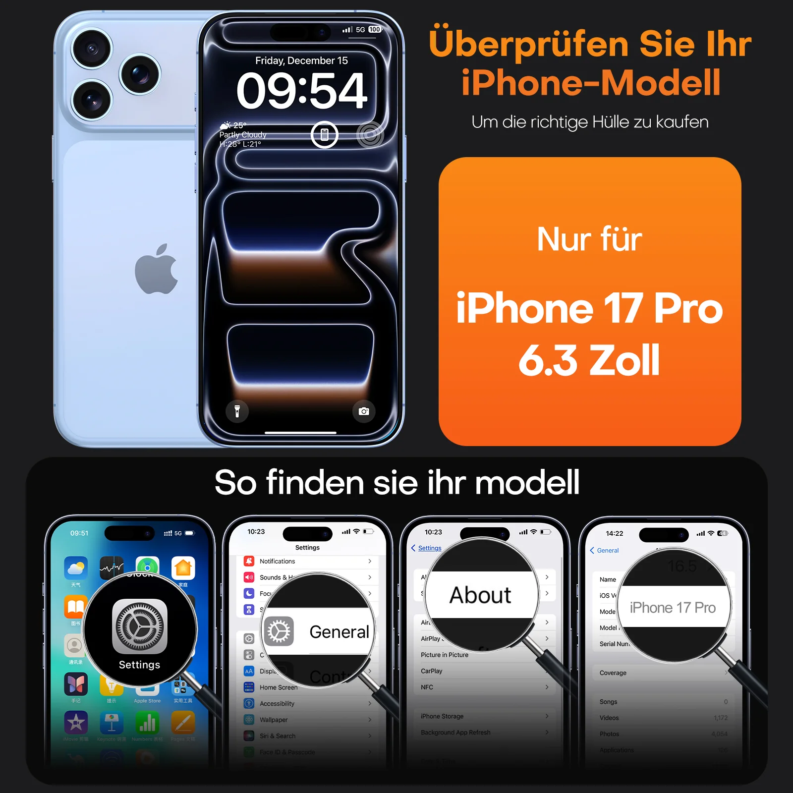 TAURI for iPhone 17 Pro Case, Full Camera Protection with Screen Protector, Anti-Yellowing Military-Grade Protection Shockproof Slim Phone Case for iPhone 17 Pro, Star Blue - Image 3