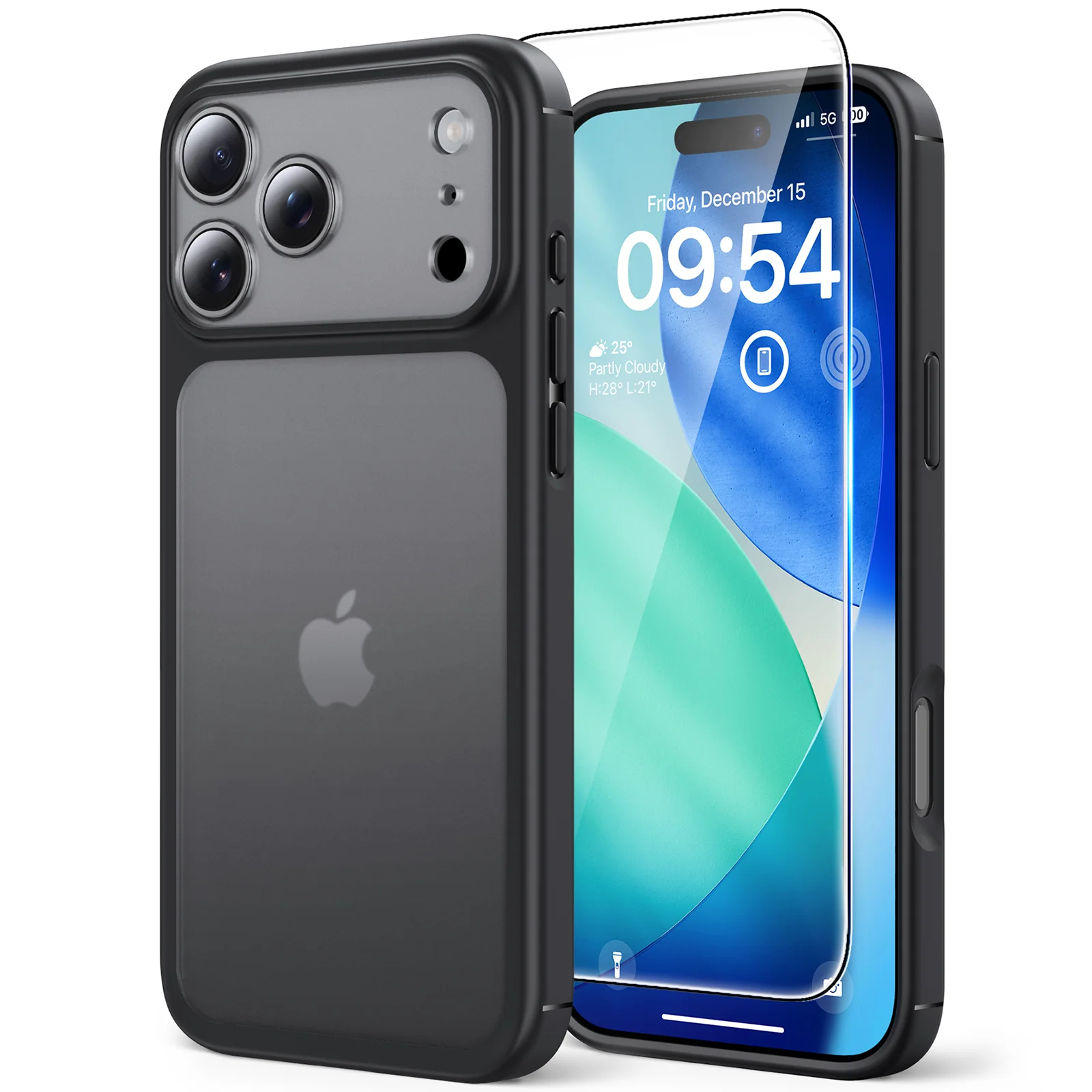 TAURI for iPhone 17 Pro Case, Full Camera Protection with Screen Protector, Translucent Matte Military-Grade Protection Shockproof Slim Phone Case for iPhone 17 Pro, Matte Black