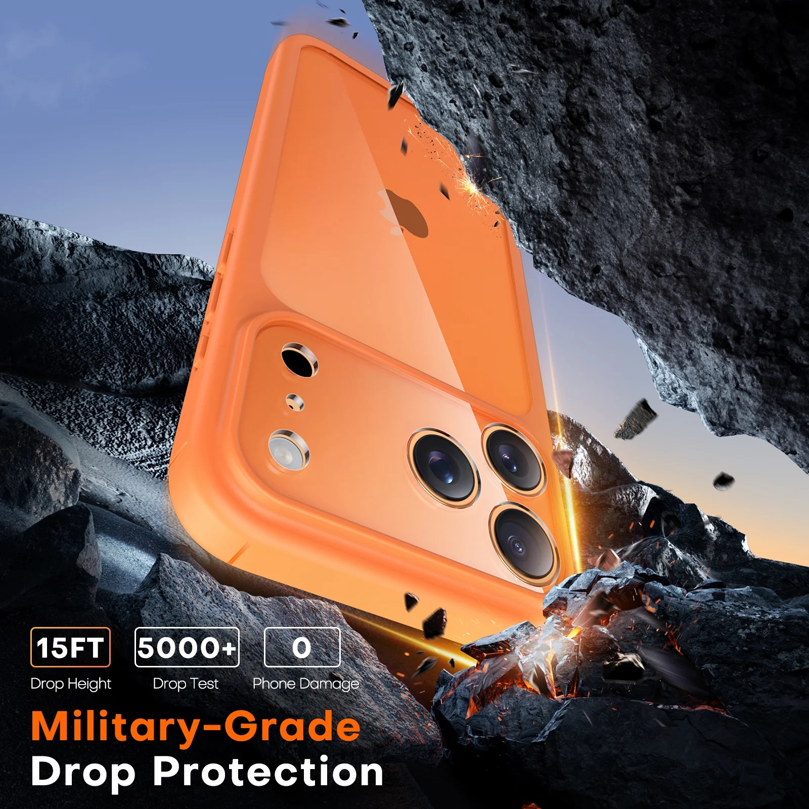 TAURI for iPhone 17 Pro Max Case, Full Camera Protection with Screen Protector, Anti-Yellowing Military-Grade Protection Shockproof Slim Phone Case for iPhone 17 ProMax, Orange - Image 4