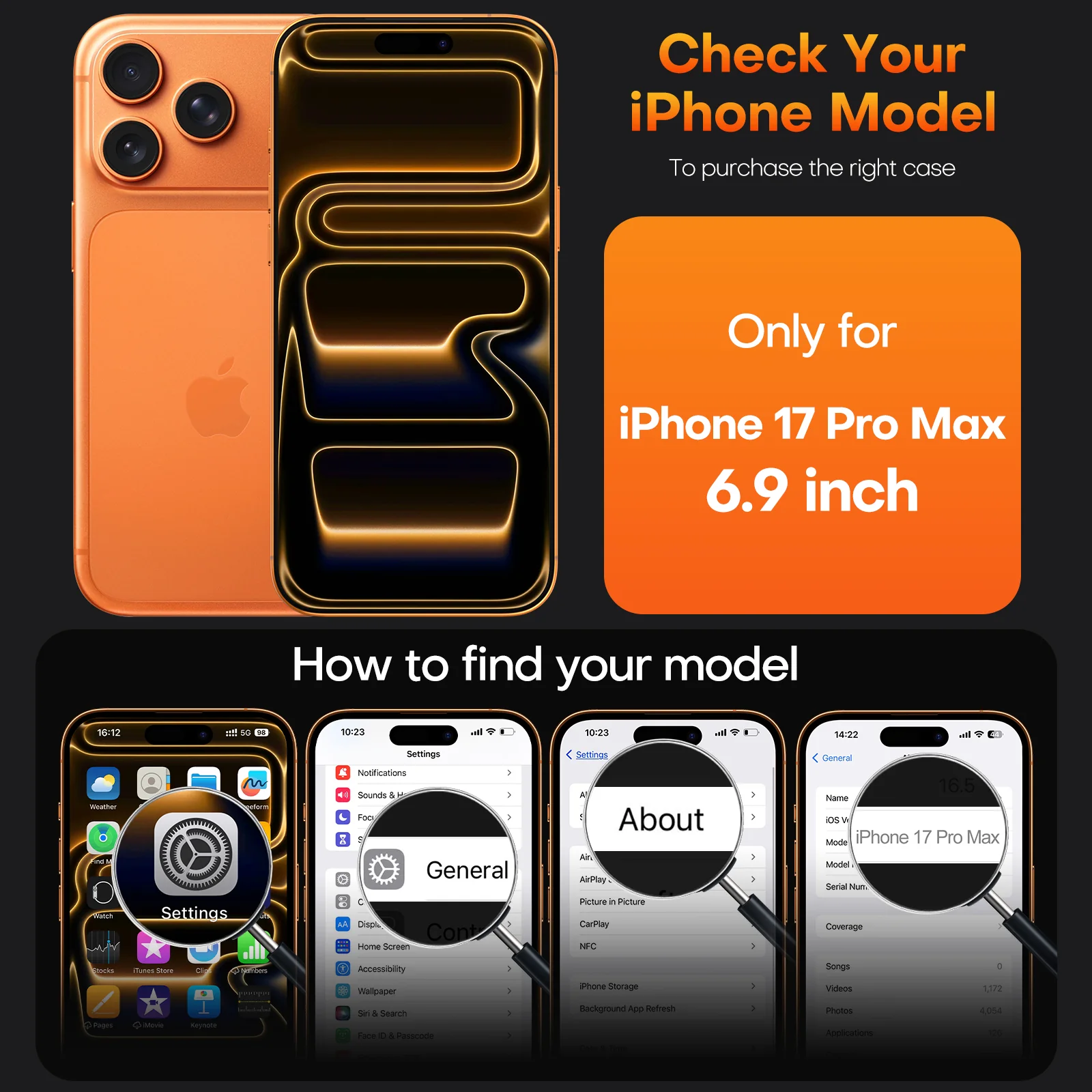 TAURI for iPhone 17 Pro Max Case, Full Camera Protection with Screen Protector, Anti-Yellowing Military-Grade Protection Shockproof Slim Phone Case for iPhone 17 ProMax, Orange - Image 6